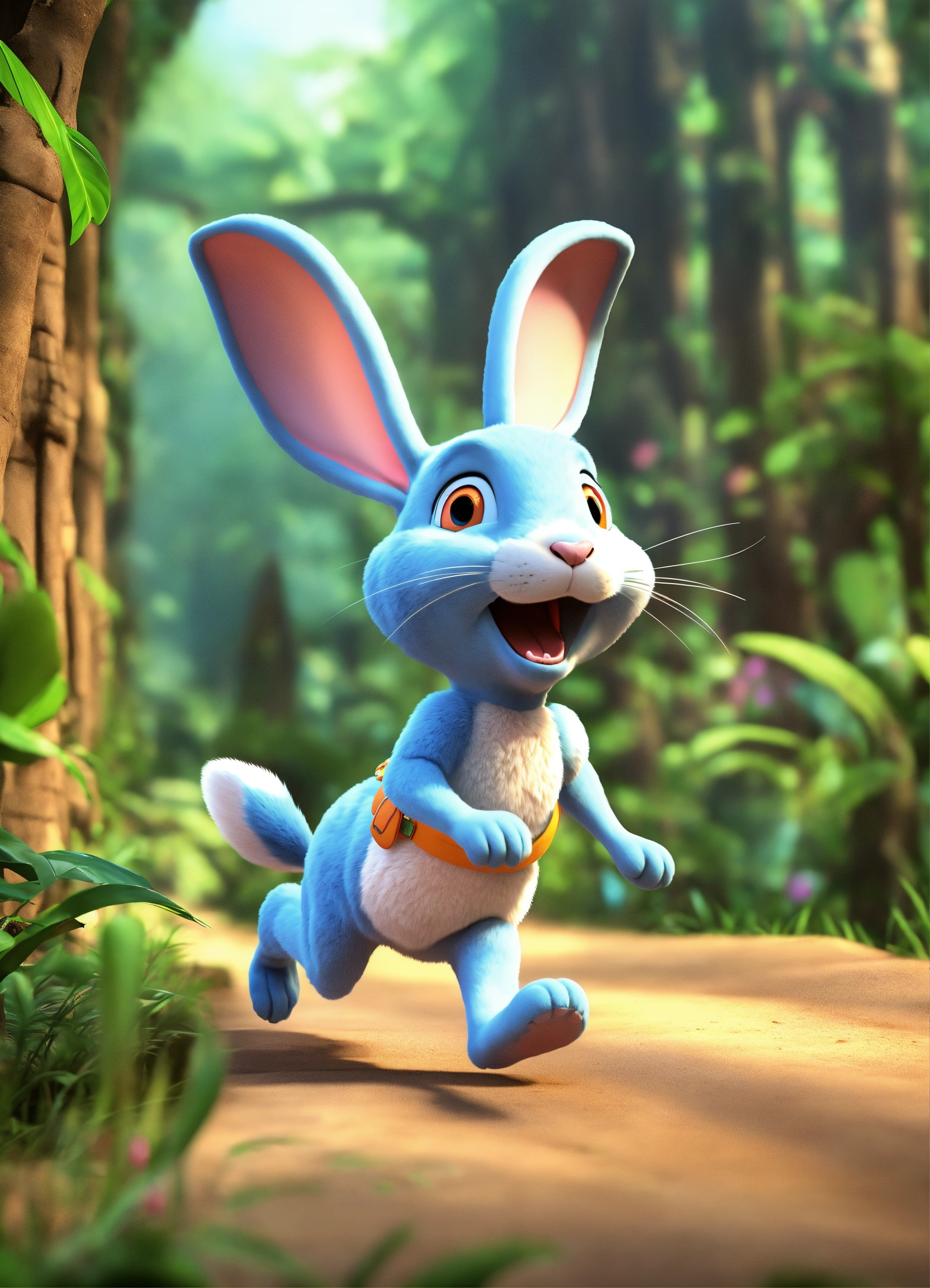 Lexica - 3d cartoon big slim rabbit running in jungle