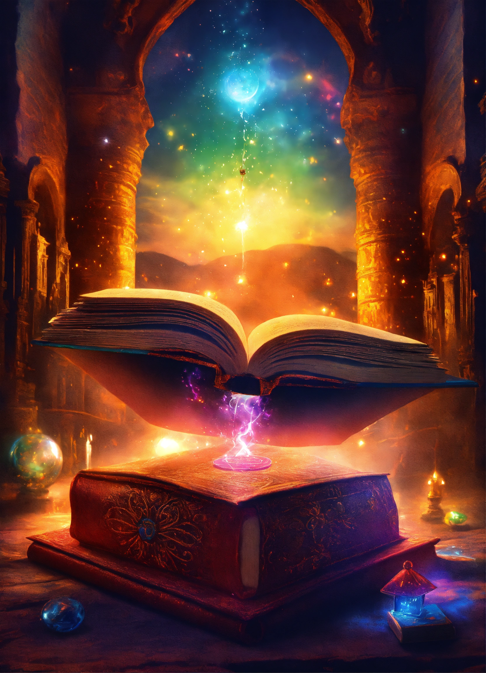 Lexica - Create an image of a Book of Magic within a colorful and ...
