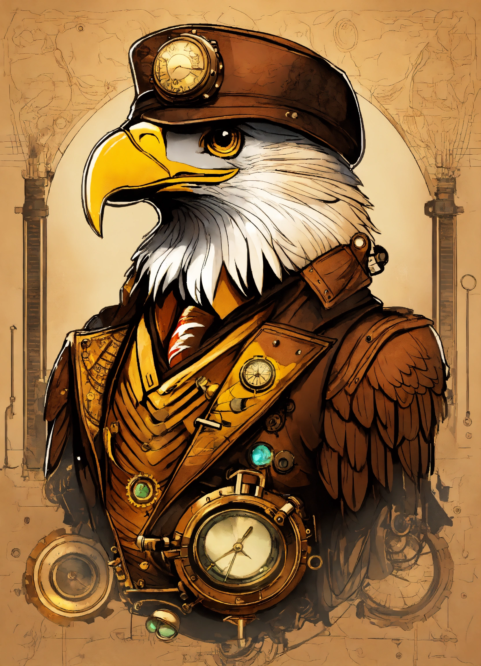 Lexica - Eagle bird drawing style steampunk style