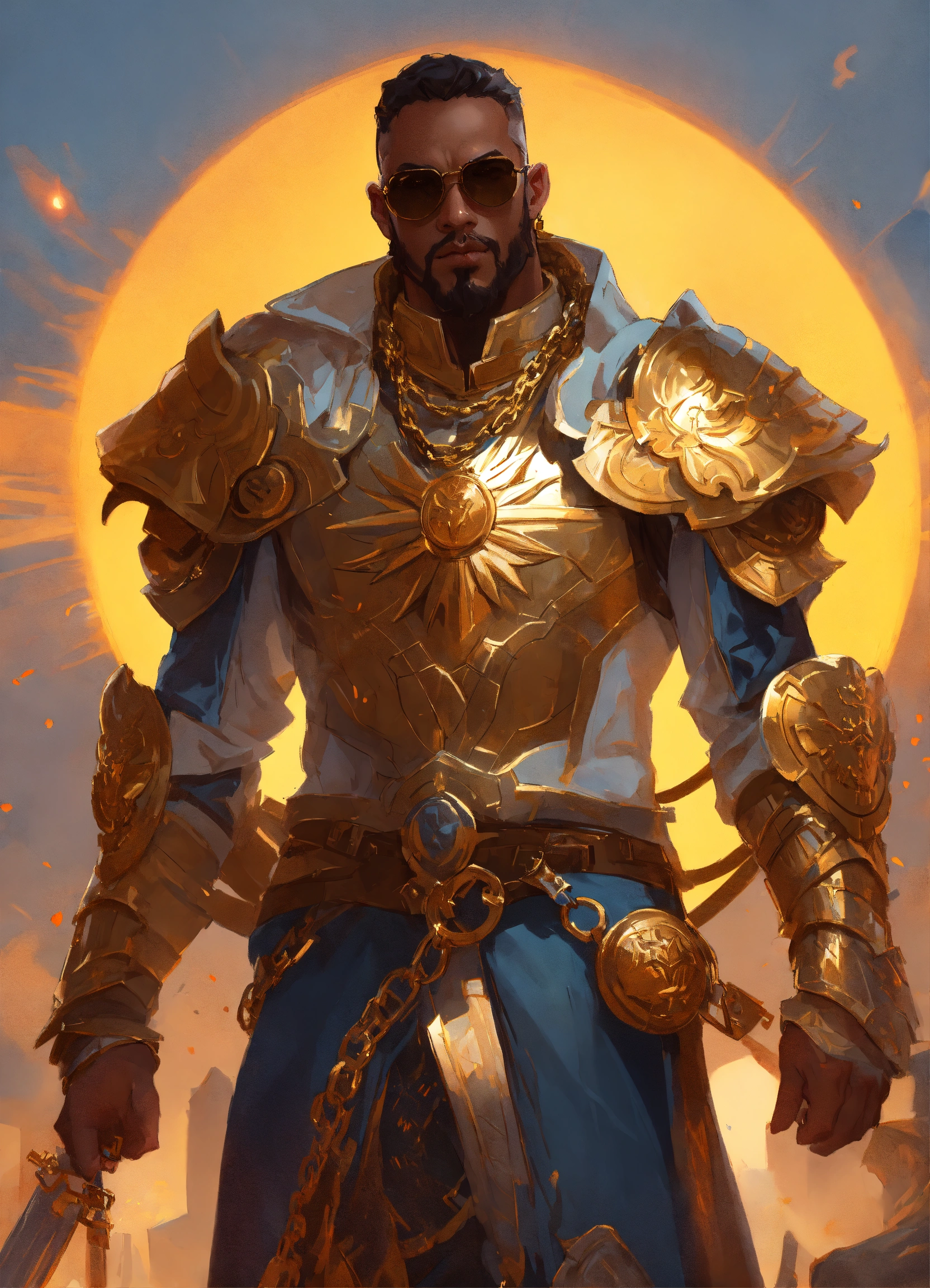 Lexica - Male cleric wearing heavy armor and hip hop chains and sun ...