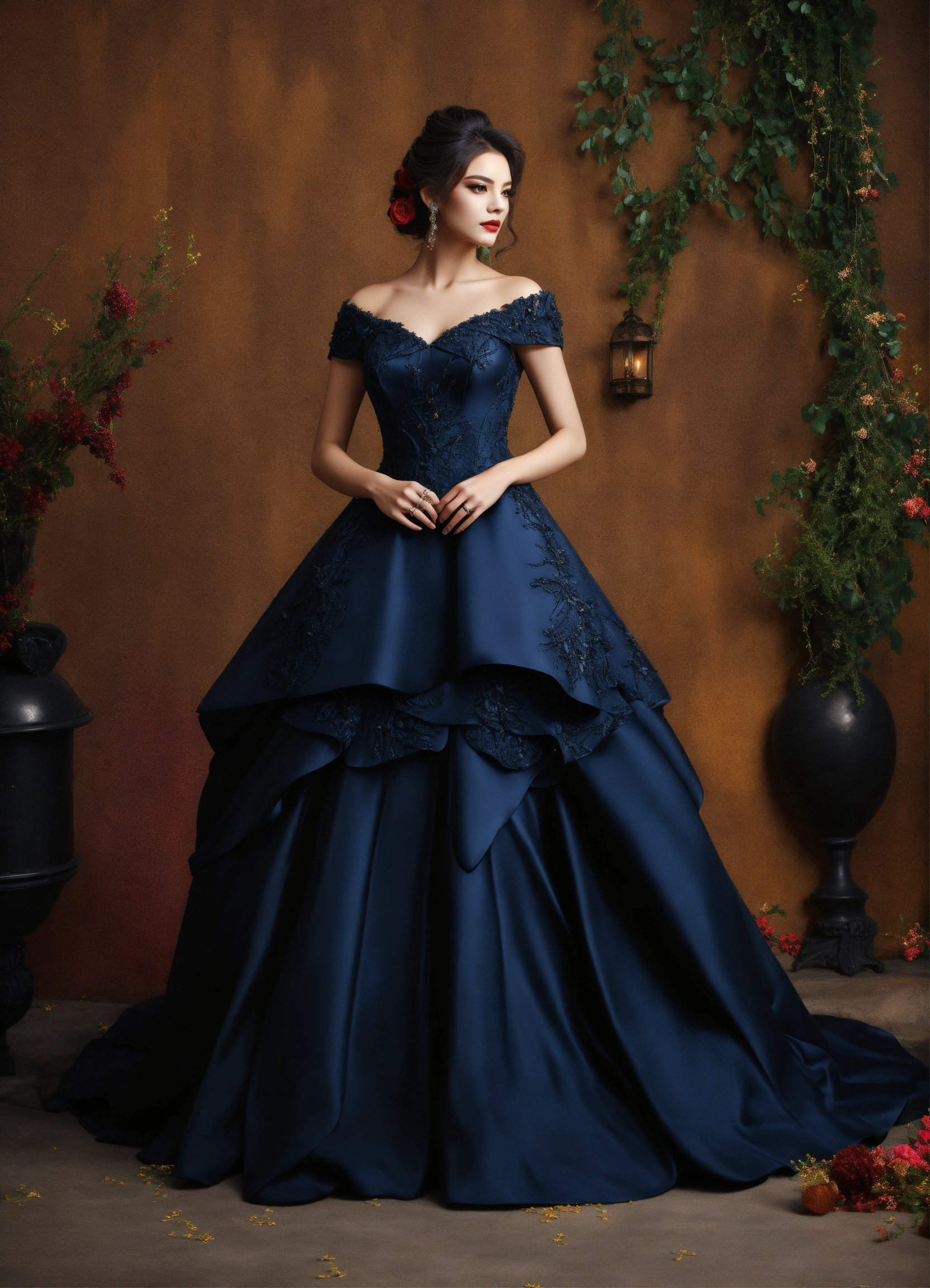 Lexica - JiU extravagant dark fantasy style ball gown with fancy hairstyle