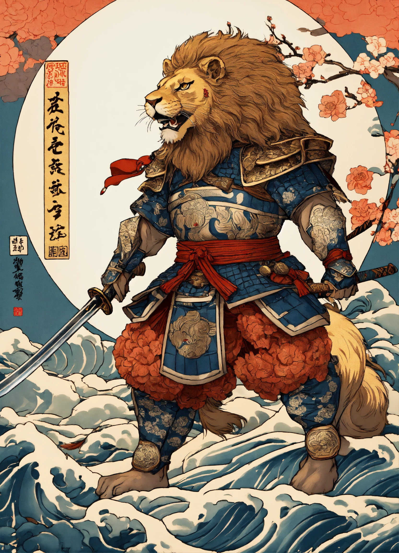 Lexica - There is a lion with a fish and a sword on a white background ...