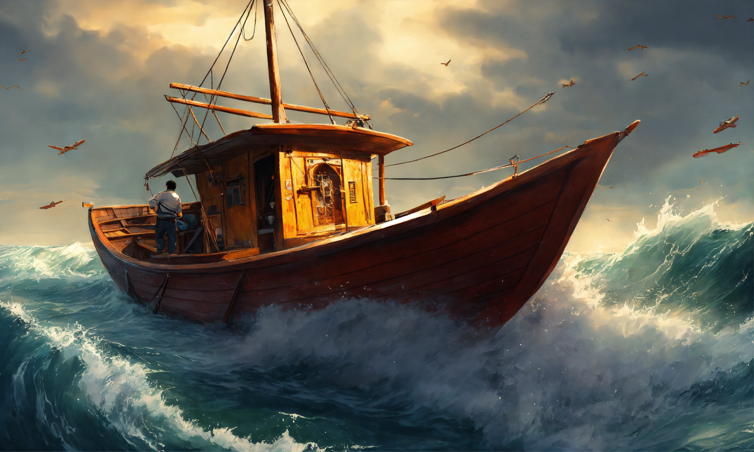 Lexica - Draw me a picture in the form of a comic book of a boat with ...