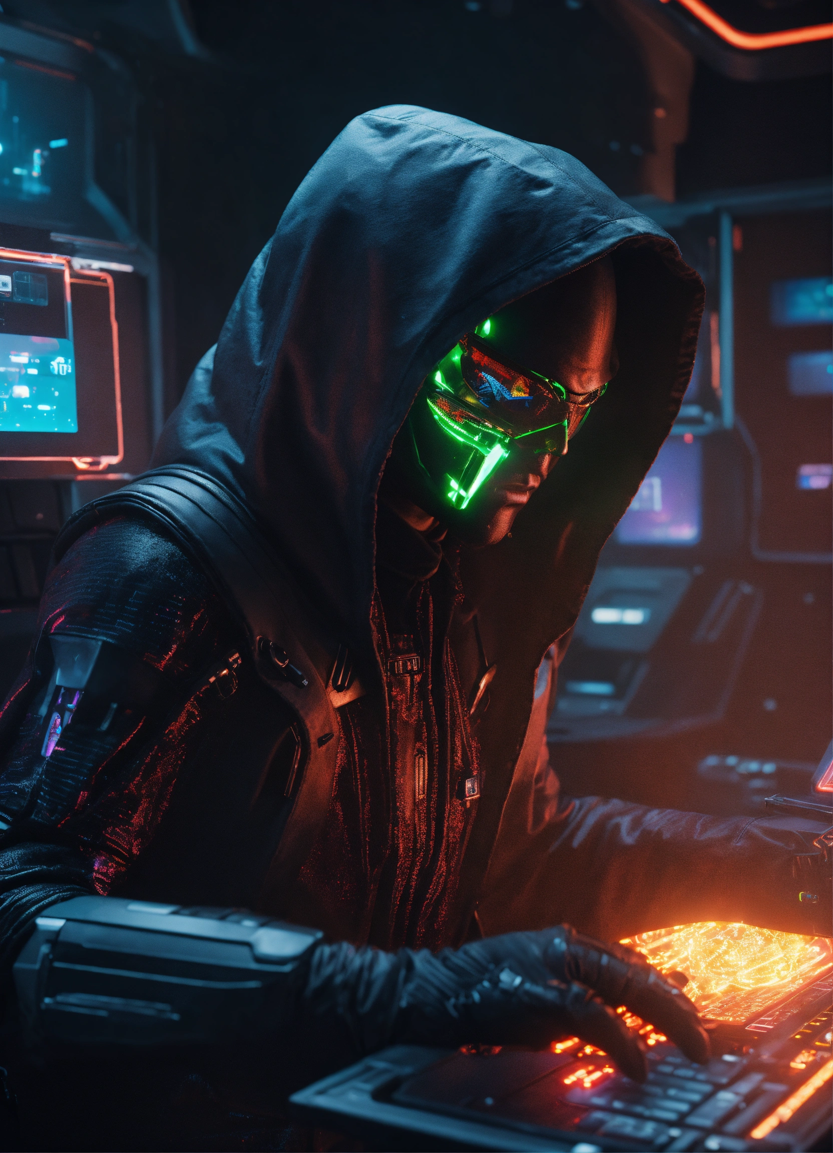 Lexica - Male alien mutant half cyborg half monster hacker wearing a ...