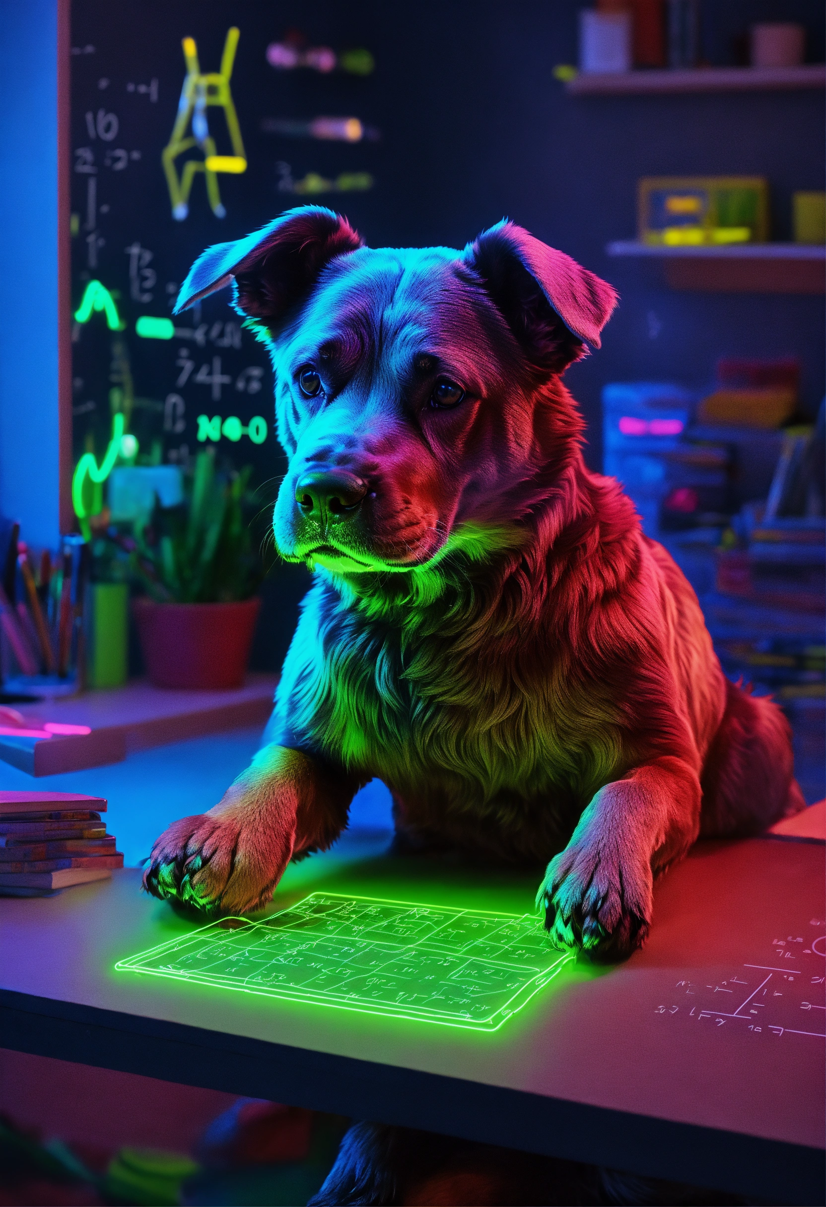 Lexica - Neon dog doing mathematics