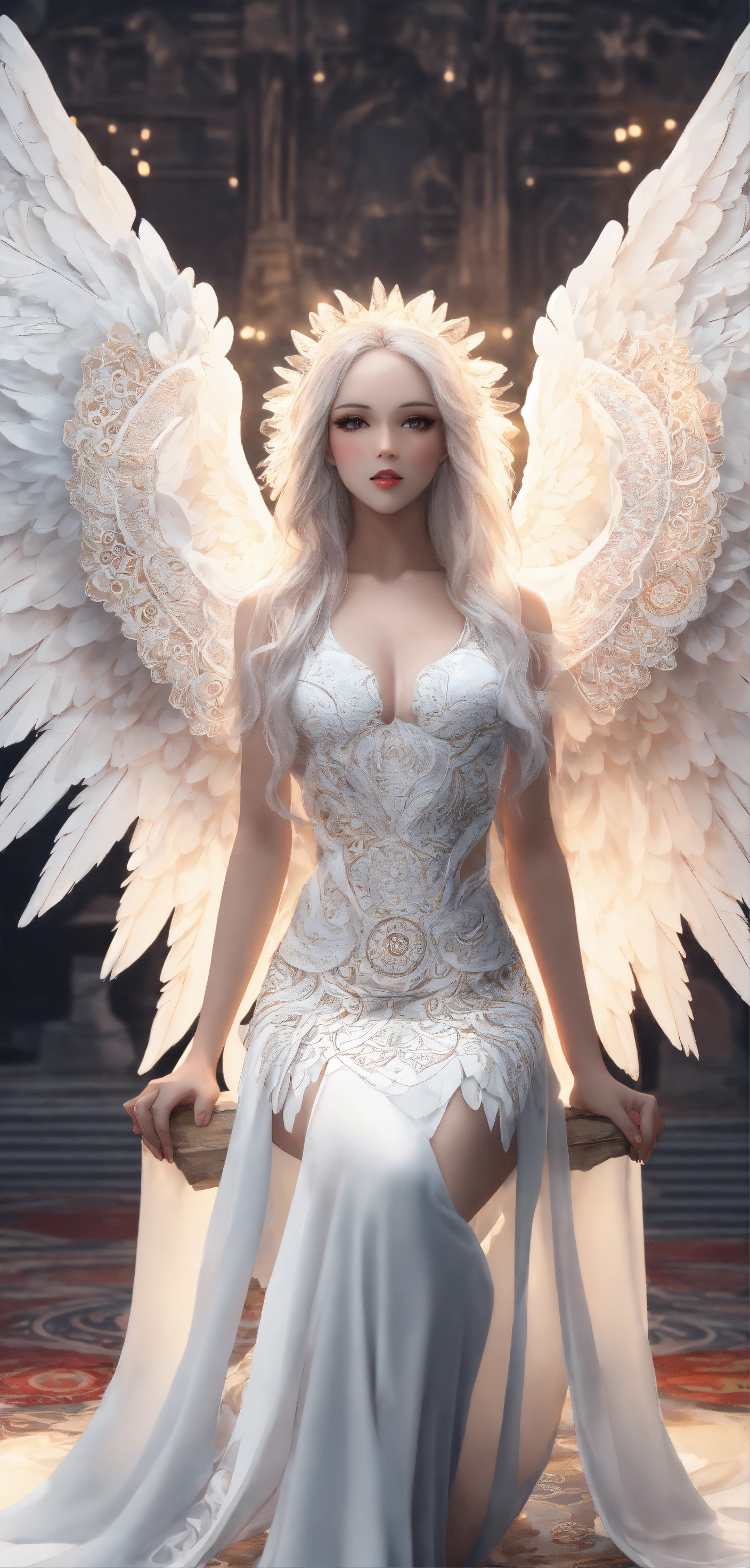 Lexica - Angel woman with white angel wings, large and detailed 4D 