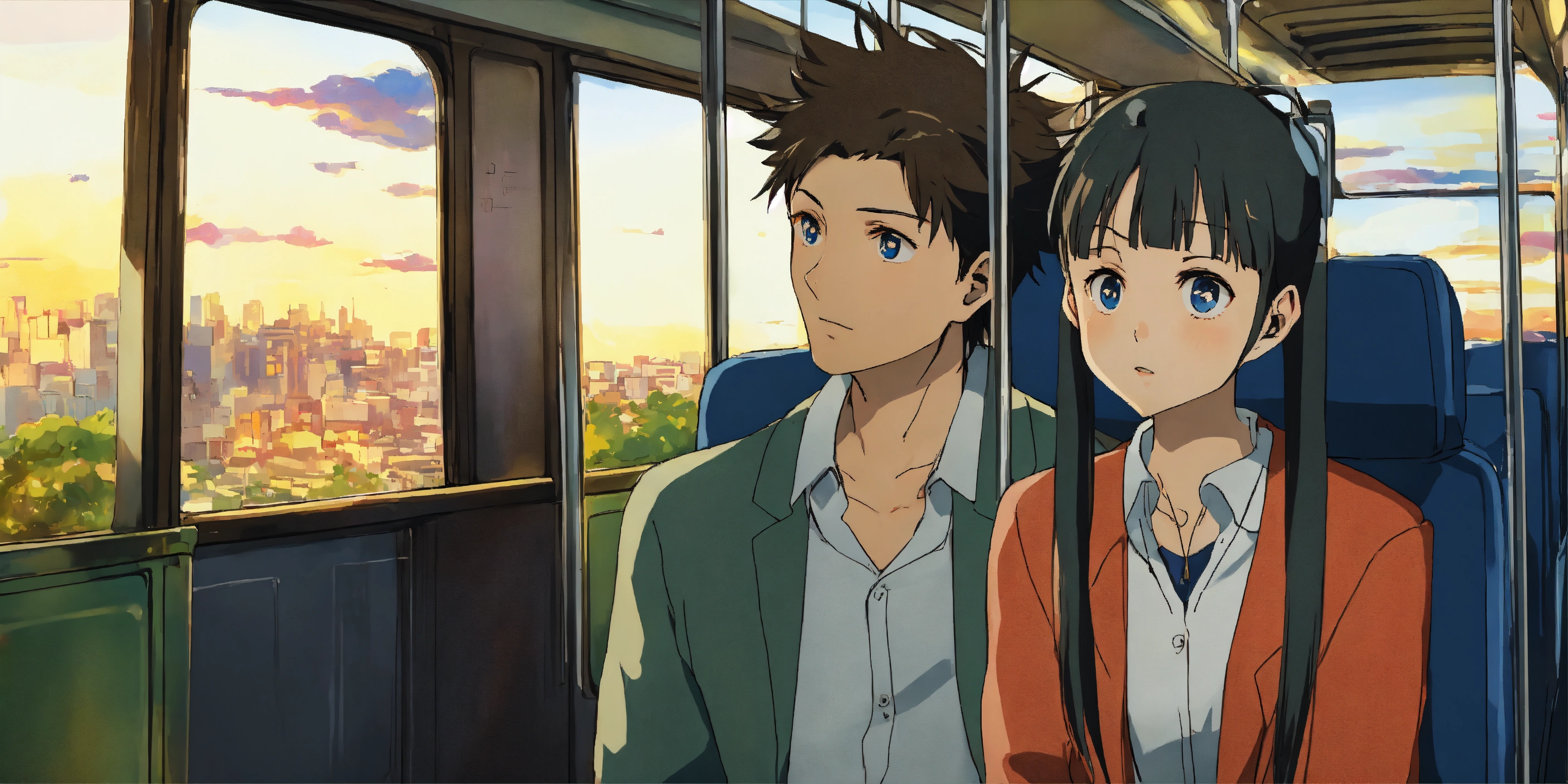 Lexica - A crowded city bus with the guy and the girl sitting next to ...