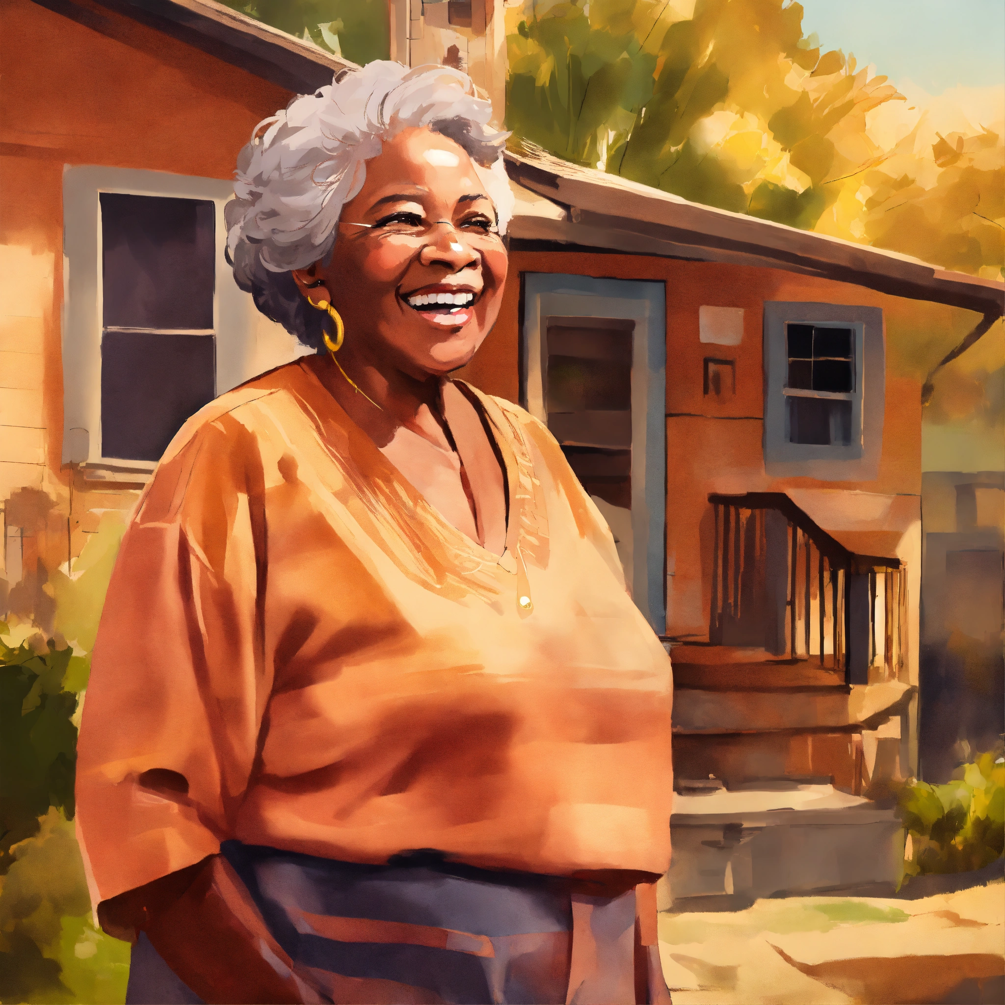 Lexica - African American senior woman standing in front of her home ...