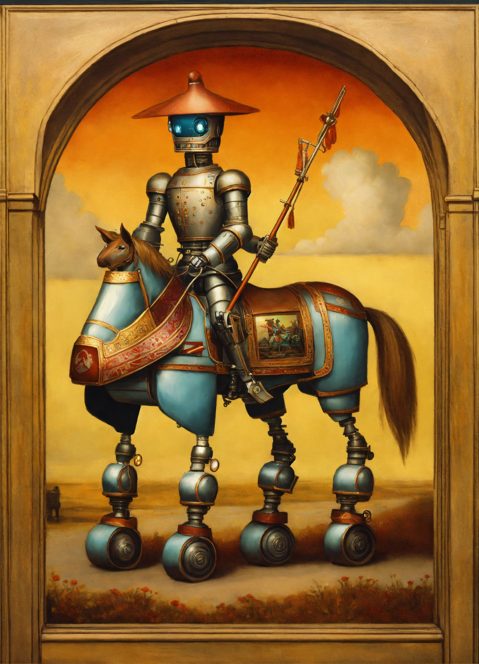 Lexica - A don quixote robot ride a robot horse, by Mark Ryden