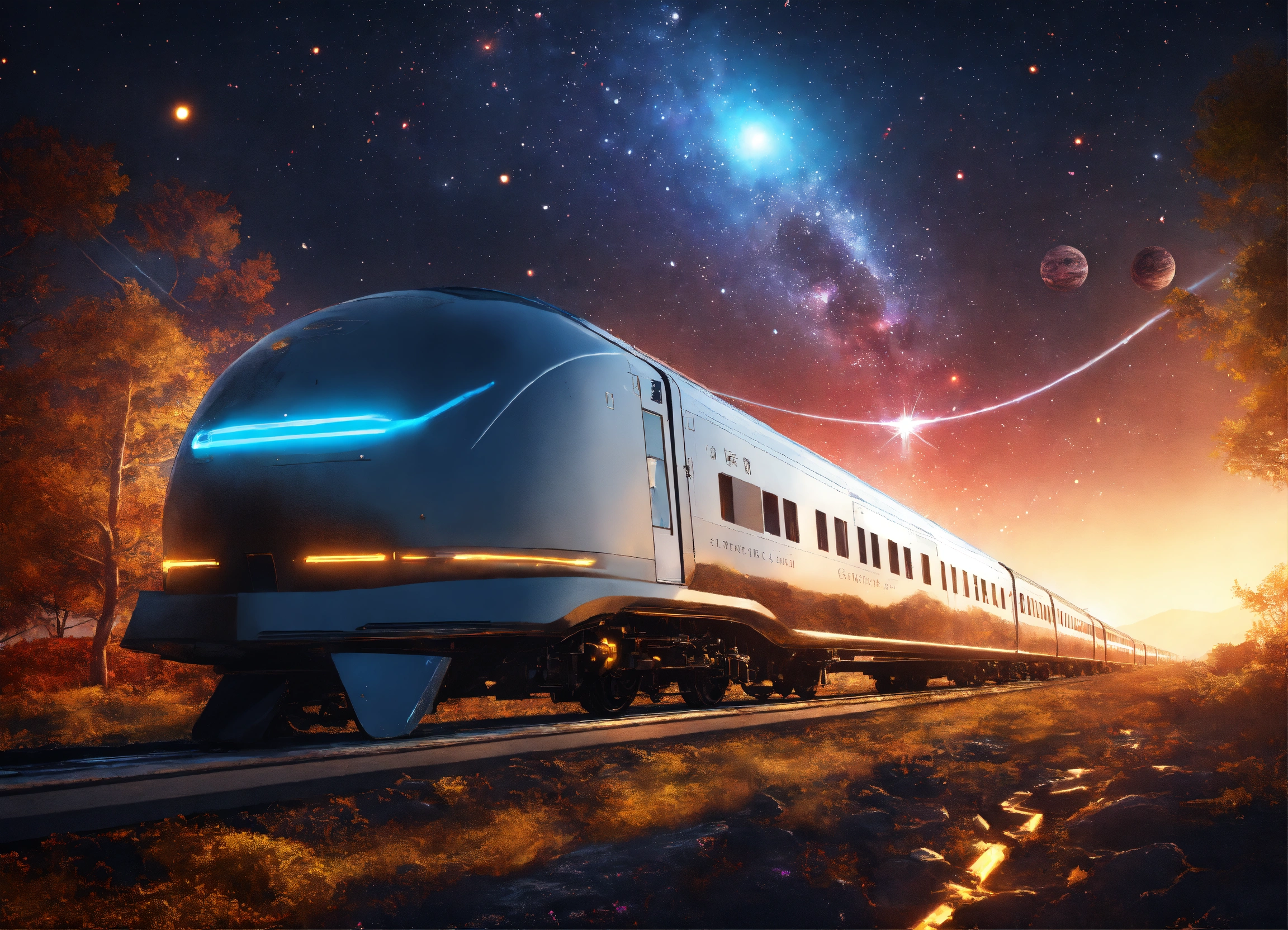 Lexica - The shining train of the future in cosmic space, 8k , masterpiece