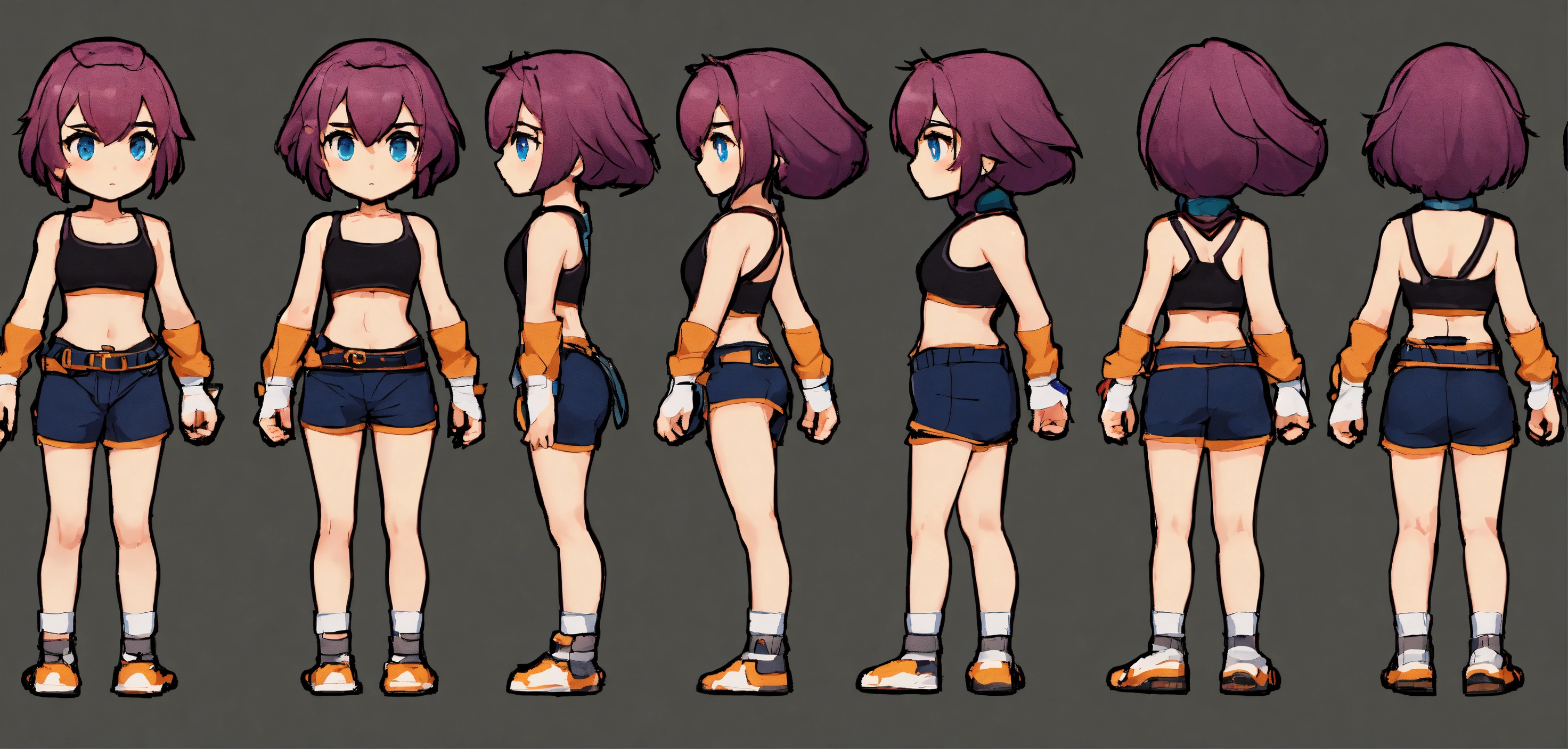Lexica - Game assets, multiple poses, sprite sheet, girl, short hair ...