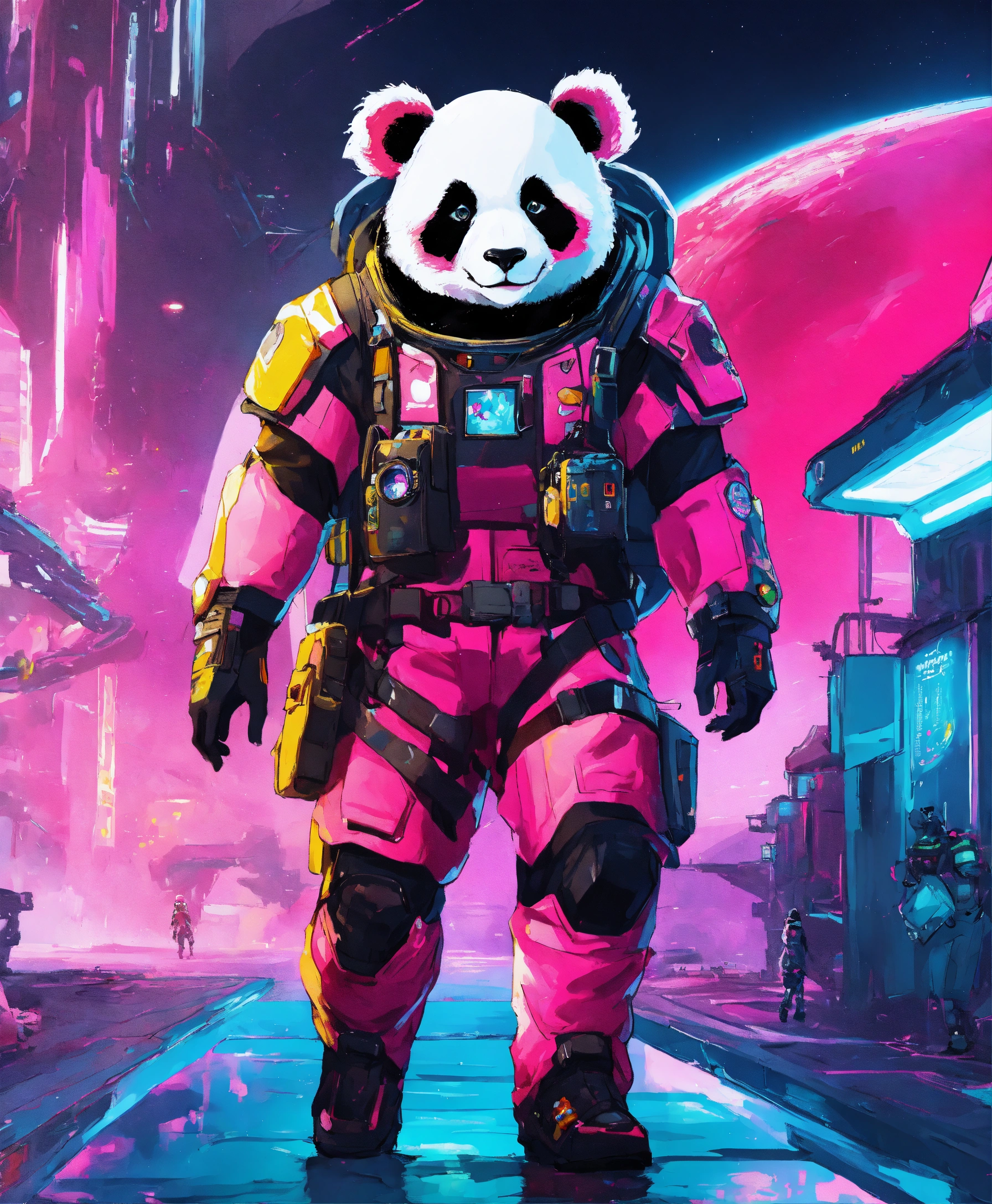 Lexica - Pink panda in cyberpunk style 2077s, in spacesuit, exiting a ...