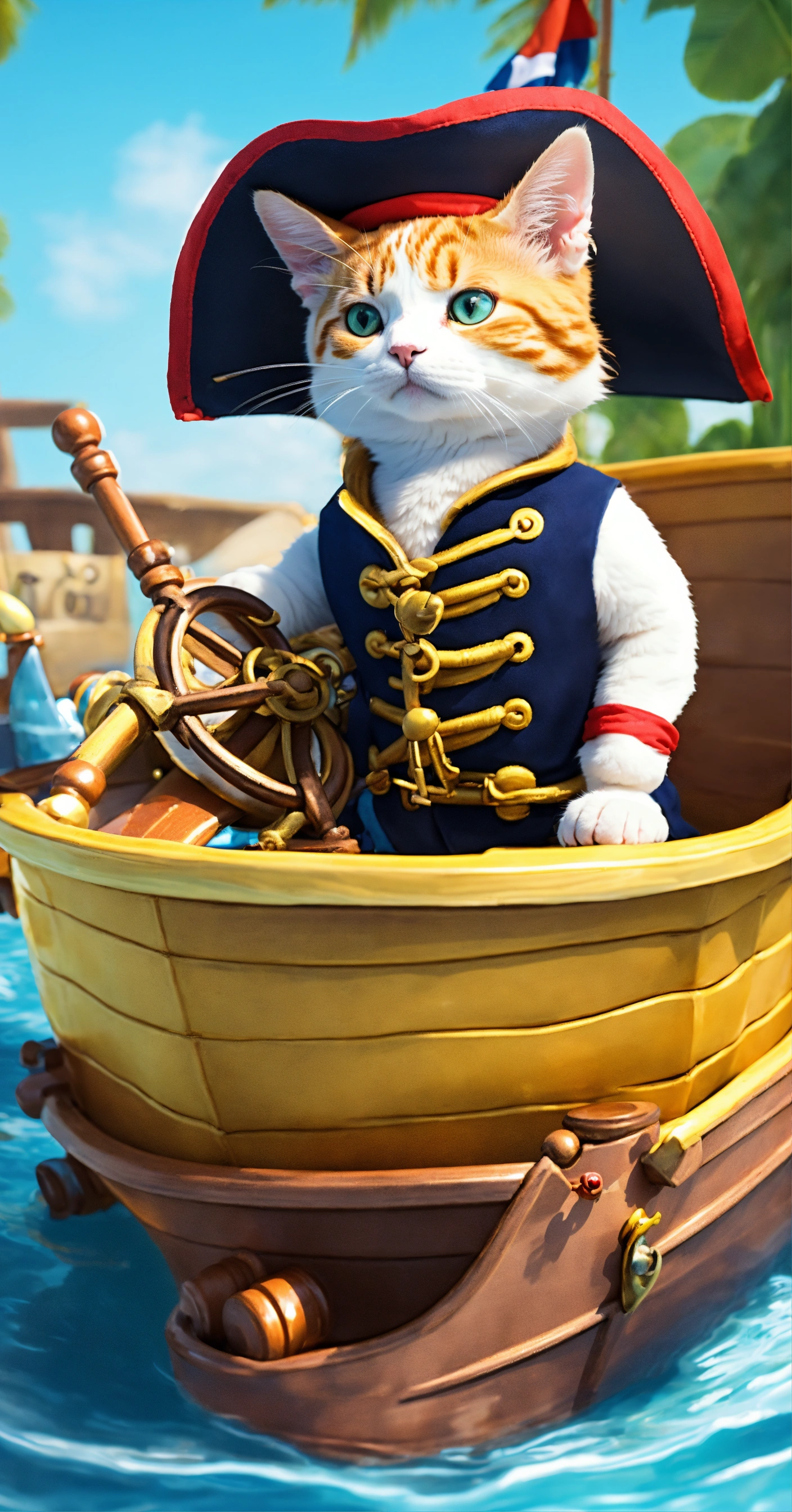 Lexica - Generate an image of a cat dressed as a pirate captain ...