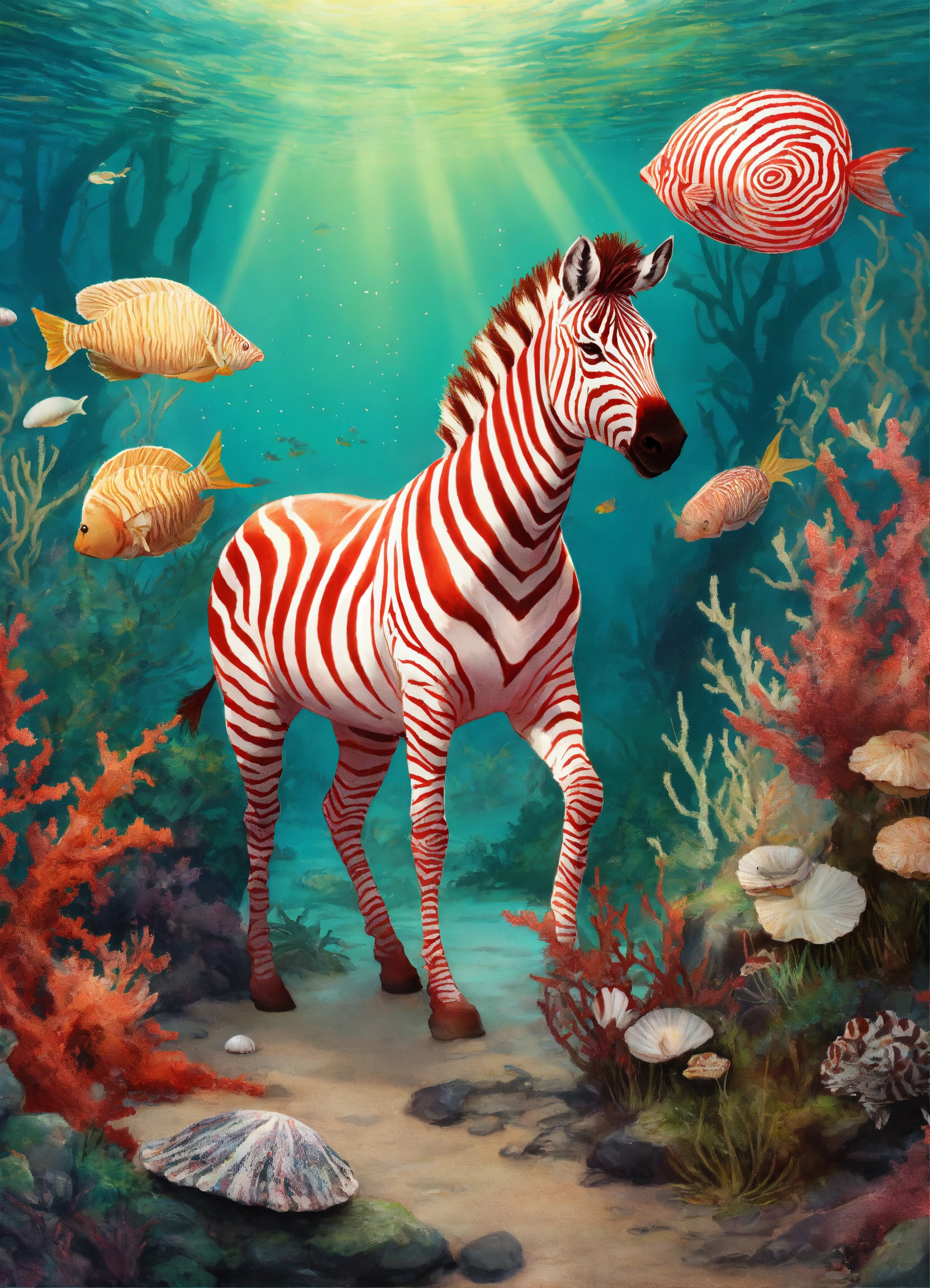 Lexica - Zebra of the rouge rubis swamp with seashells in a coral reef ...