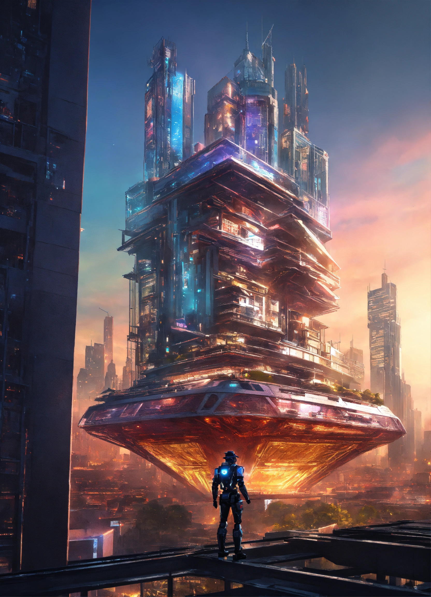 Lexica - Person standing on top of a building in a futuristic city that ...
