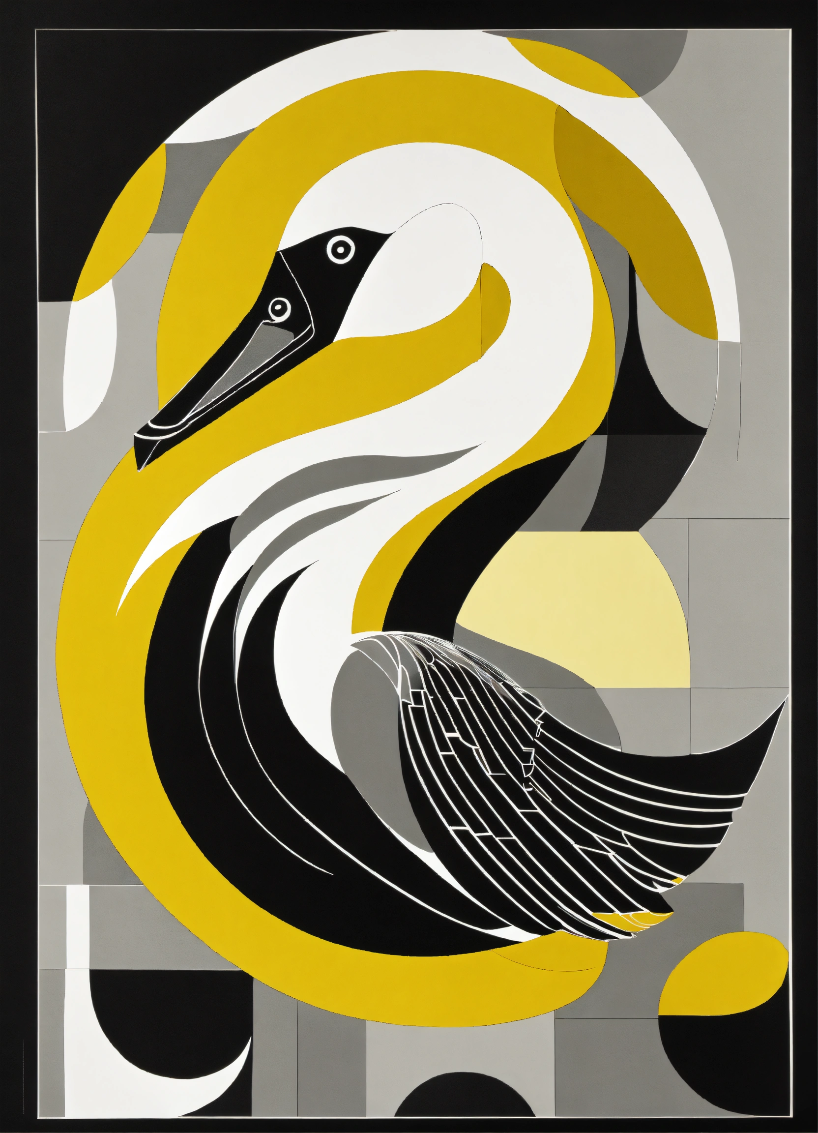 Lexica - Swan, abstract geometric shapes, Monochrome with yellow ...