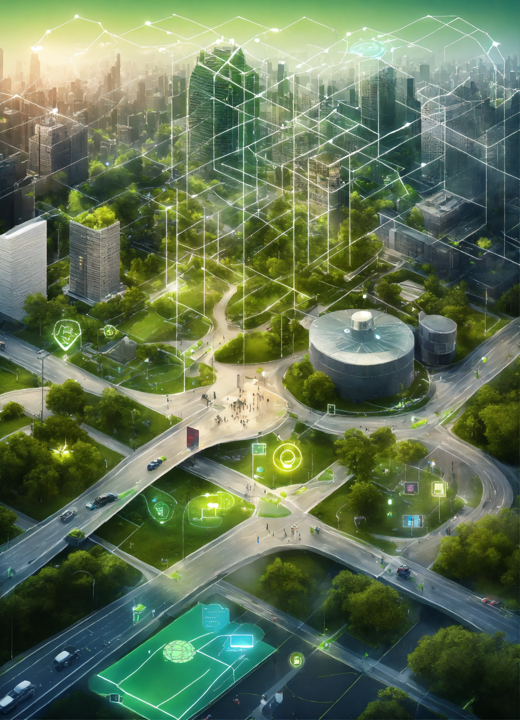 Lexica - An aerial view of a modern city with a mix of green spaces ...