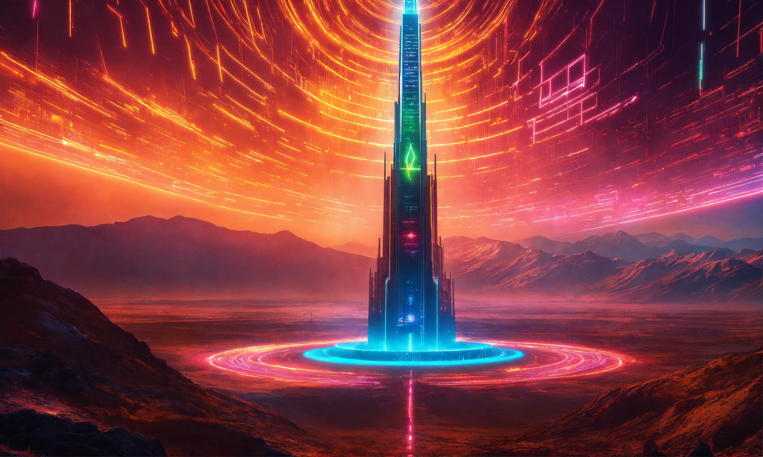 Lexica Futuristic Tower of Sauron fortress with digital circuit lines