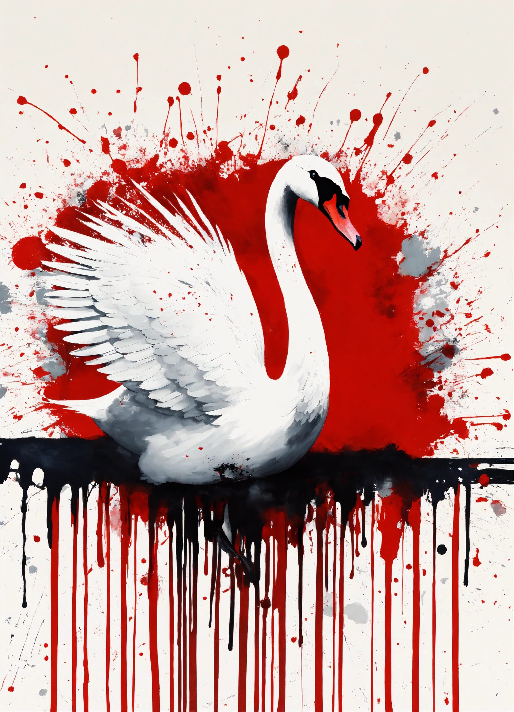 Lexica - Swan, abstract splatters and drips, Monochrome with red ...