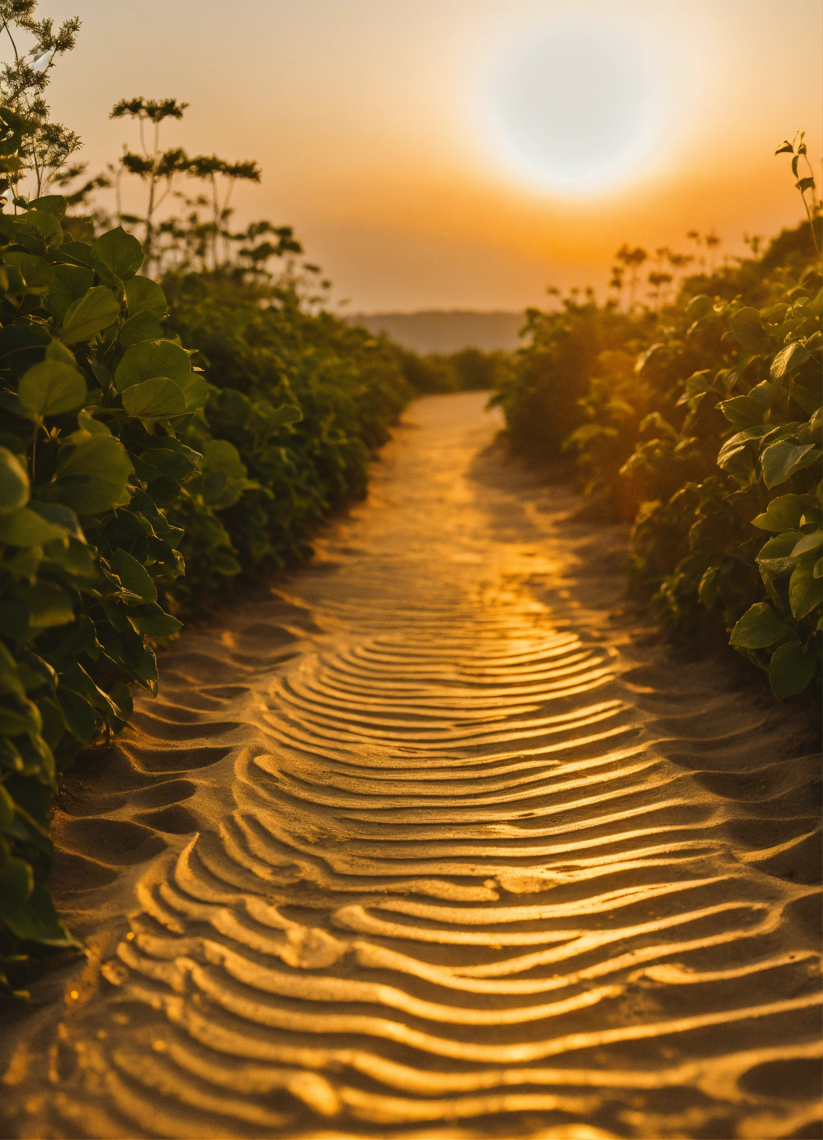 Lexica - A minimalist logo; gold foil sun; footprints; plants