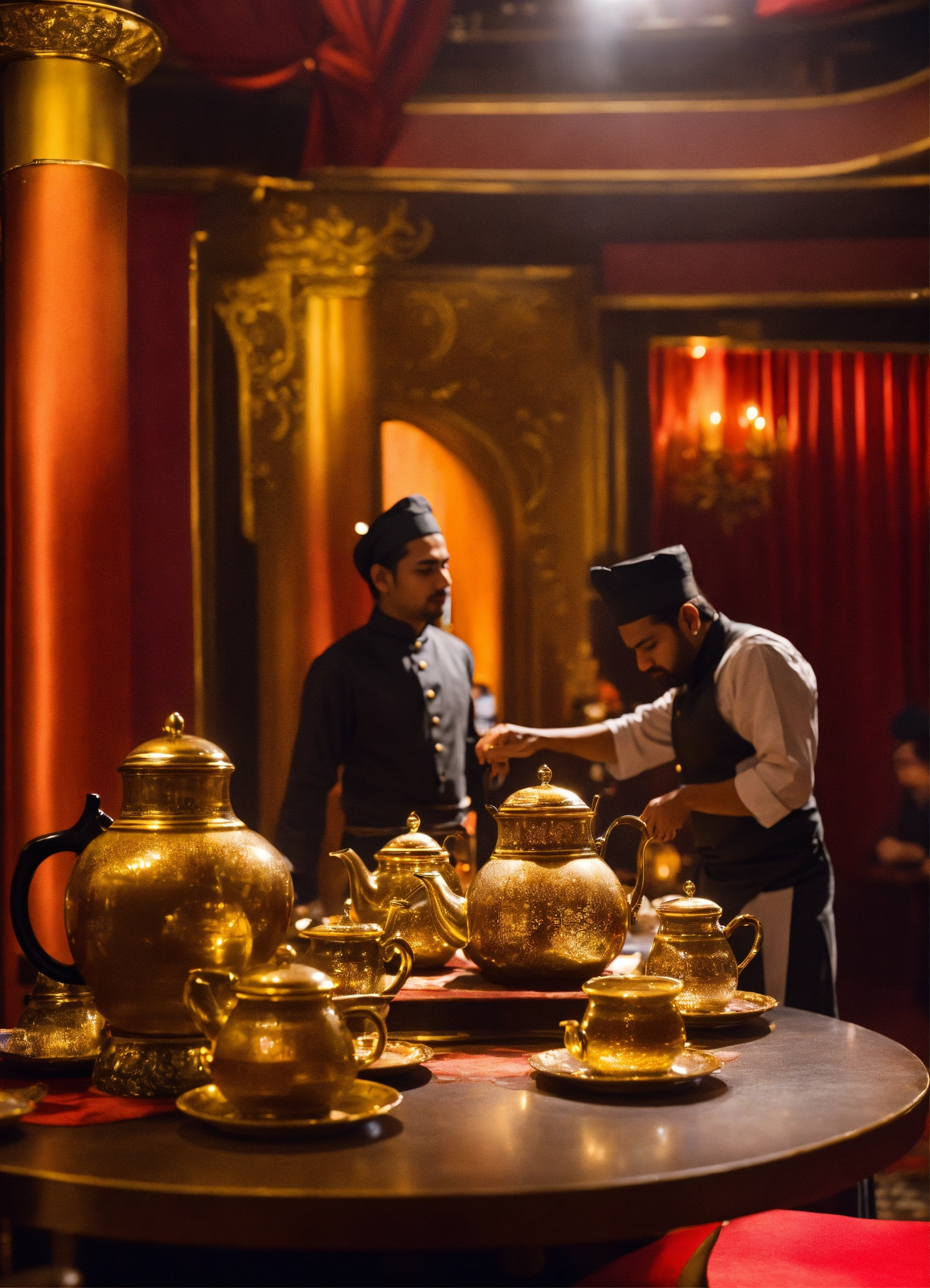 Lexica - Skilled servers pour Chai tea in a theatrical manner, offering ...