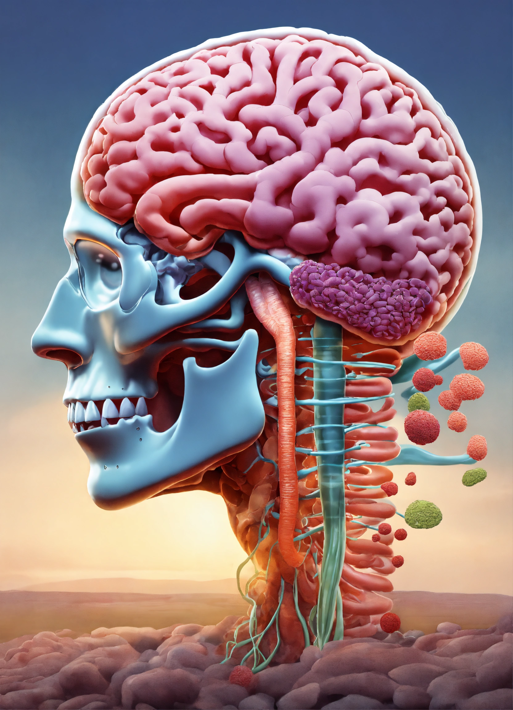 Lexica - Illustration schématique du cerveau humain lié au microbiote ...