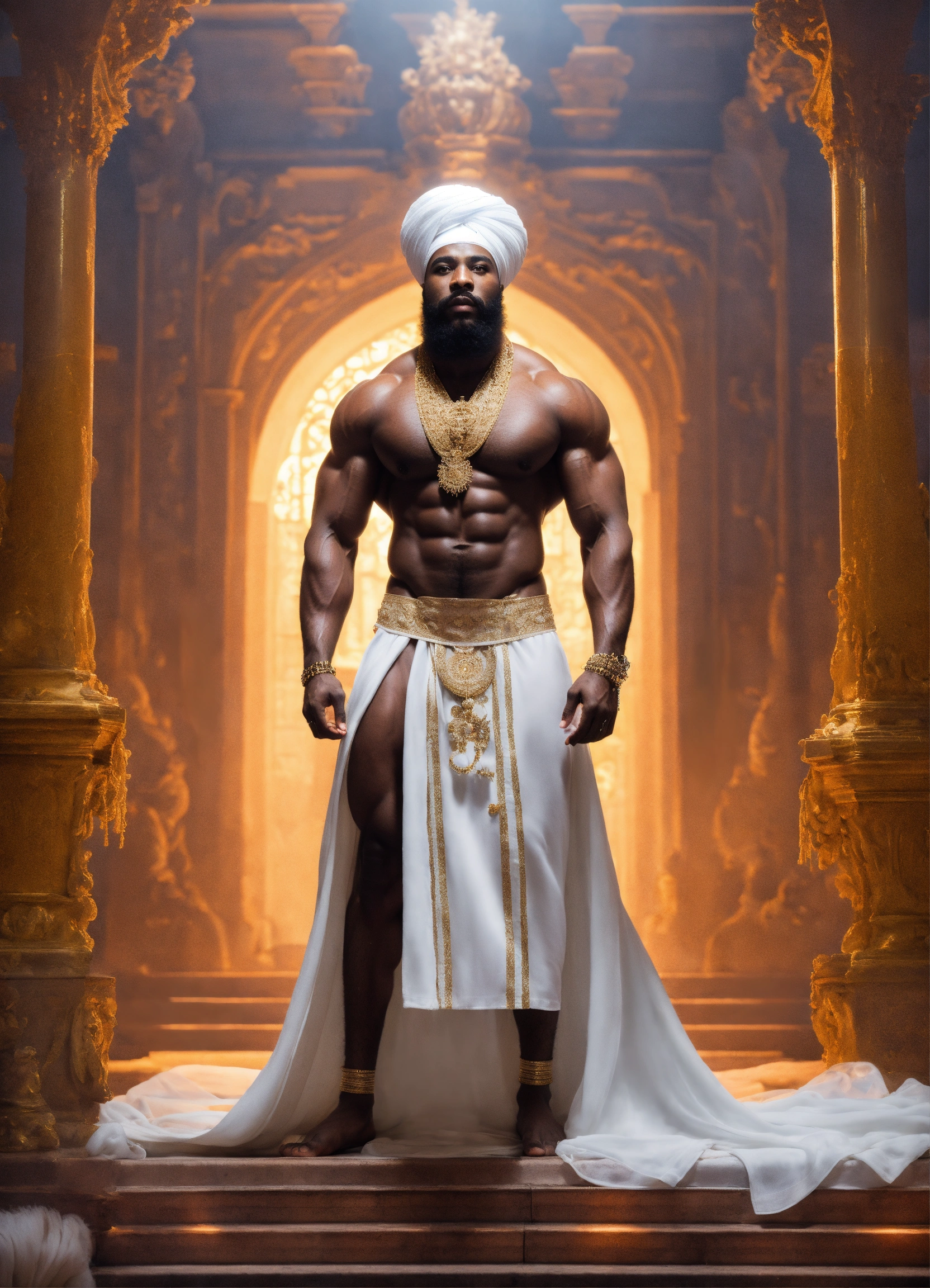 Lexica - A black god king in white turban, in beautiful sheer and white ...