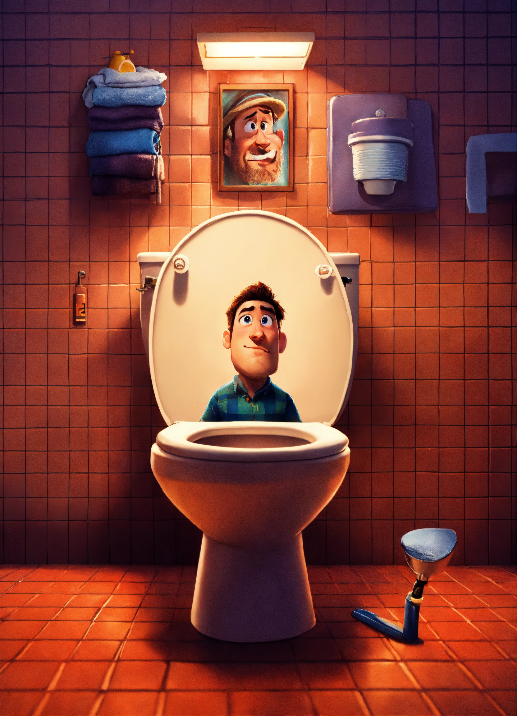 Lexica - A pixar movie cover of a mans head in a toilet titled 