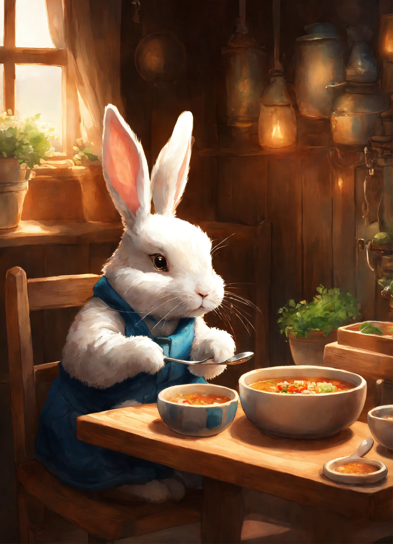 Lexica - A rabbit eating soup