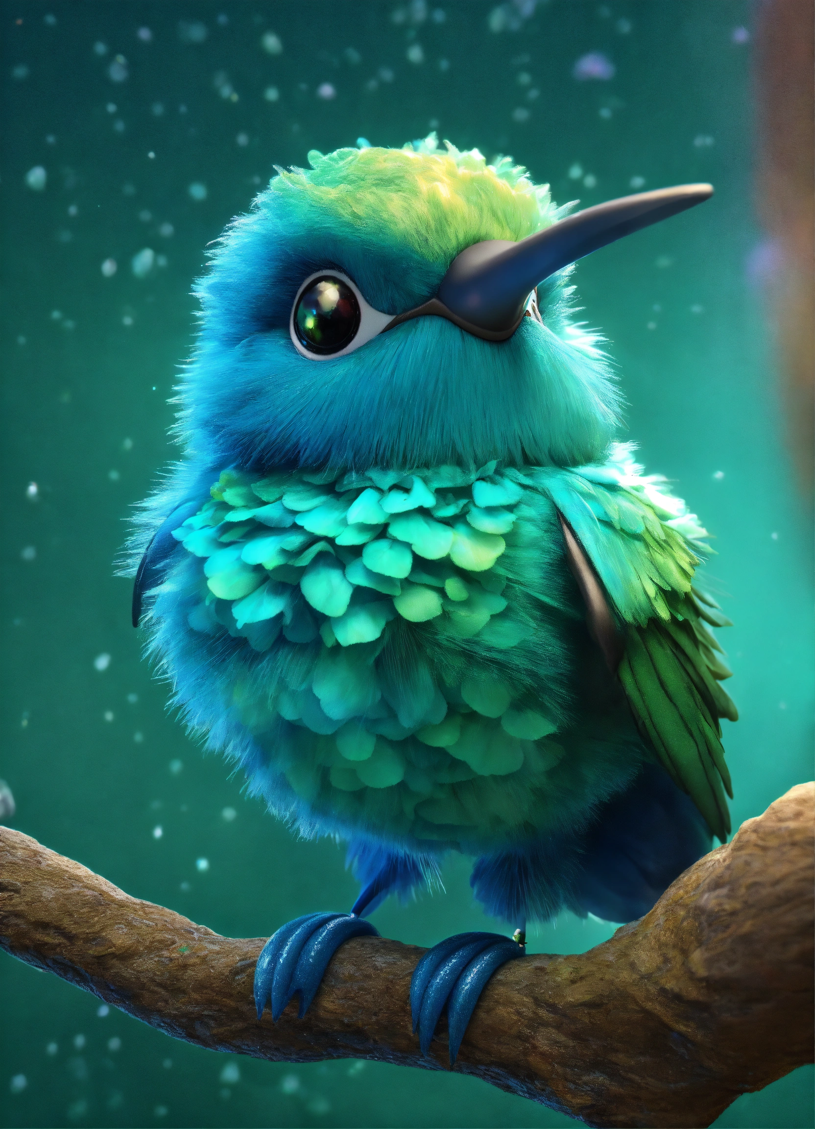 Lexica - Cute 3D fluffy bubble baby hummingbird character, in pearly ...