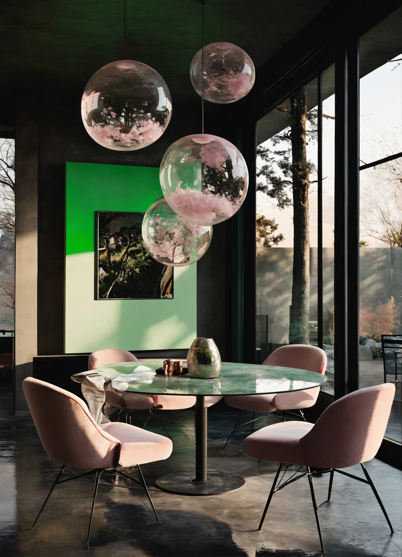 Lexica - Dining room, outdoor space, round table, 4 very light powder ...