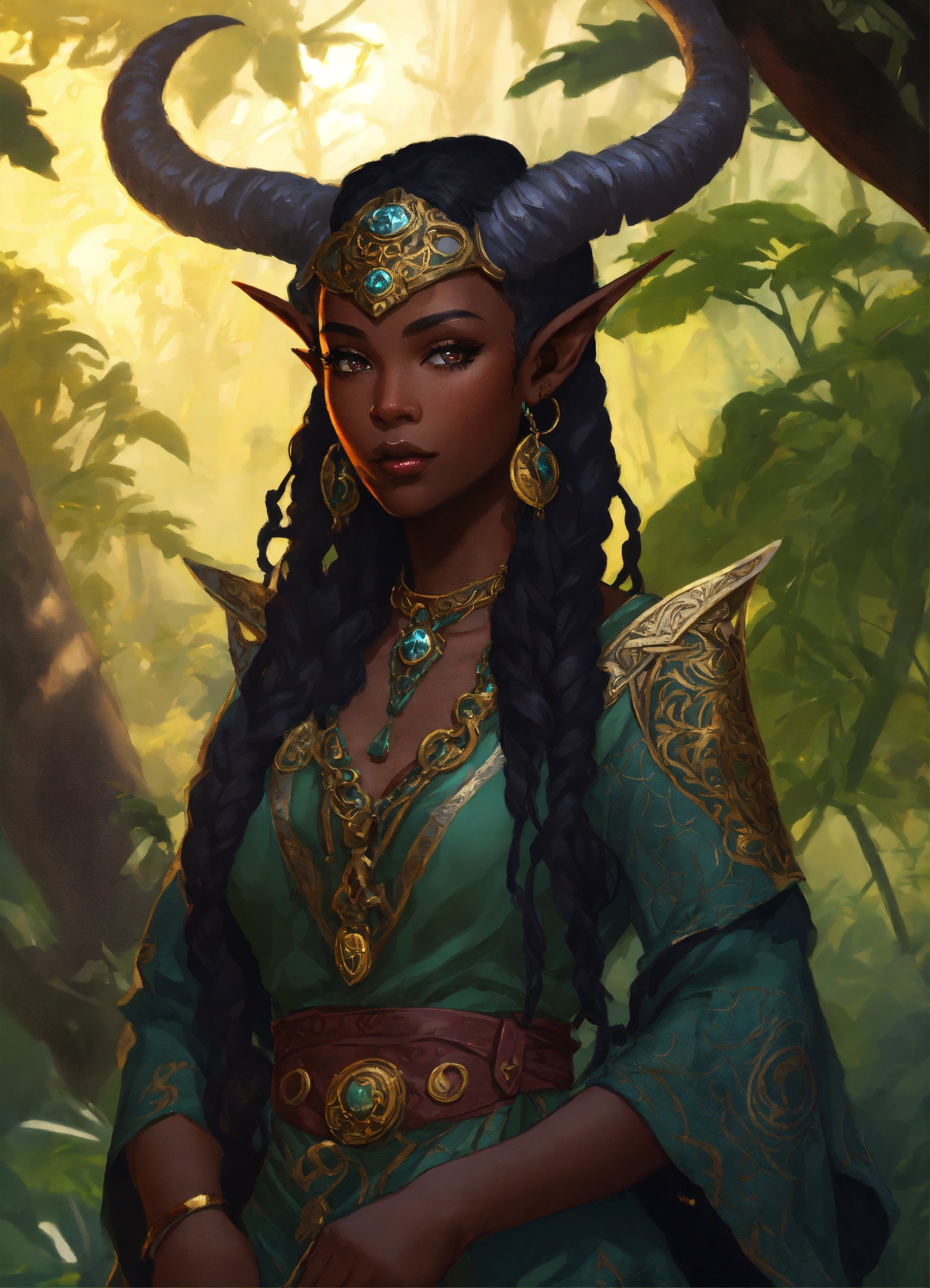 Lexica - Black skin, female tiefling druid in center, dnd, fantasy ...