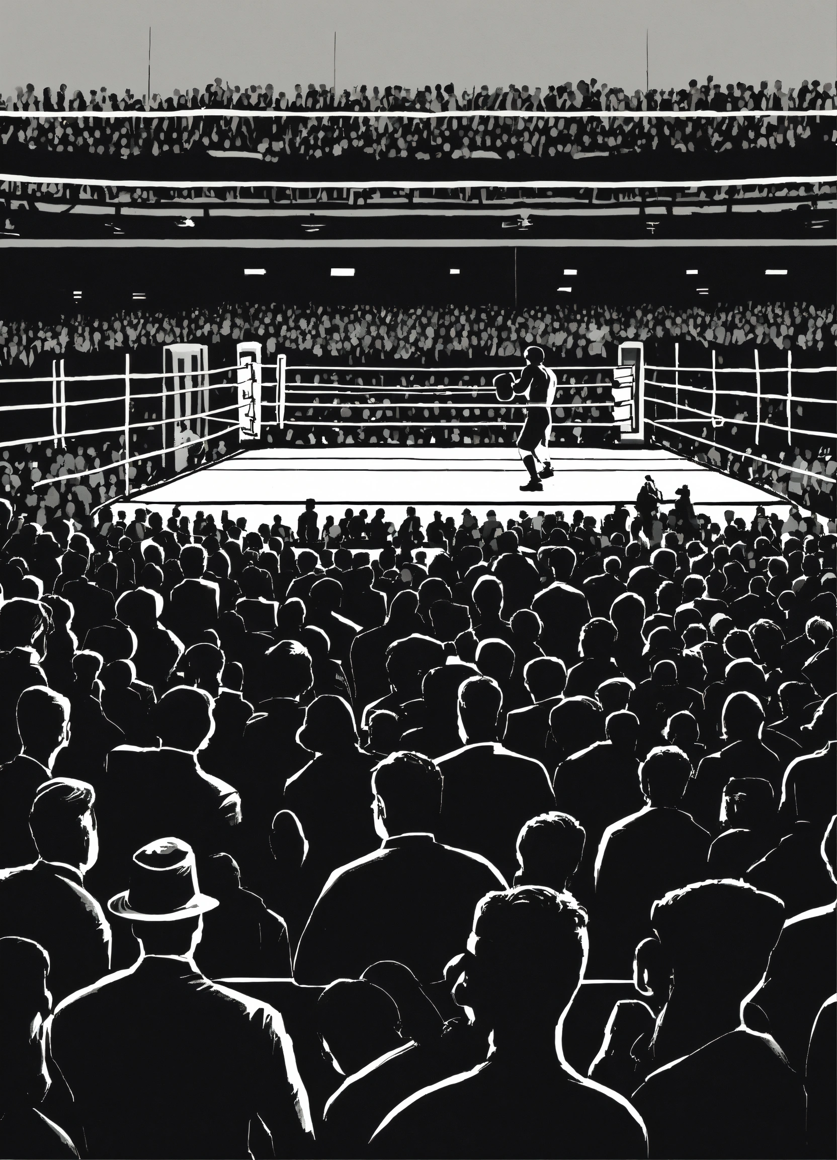 Lexica - A black and white illustration of a crowd at boxing match ...