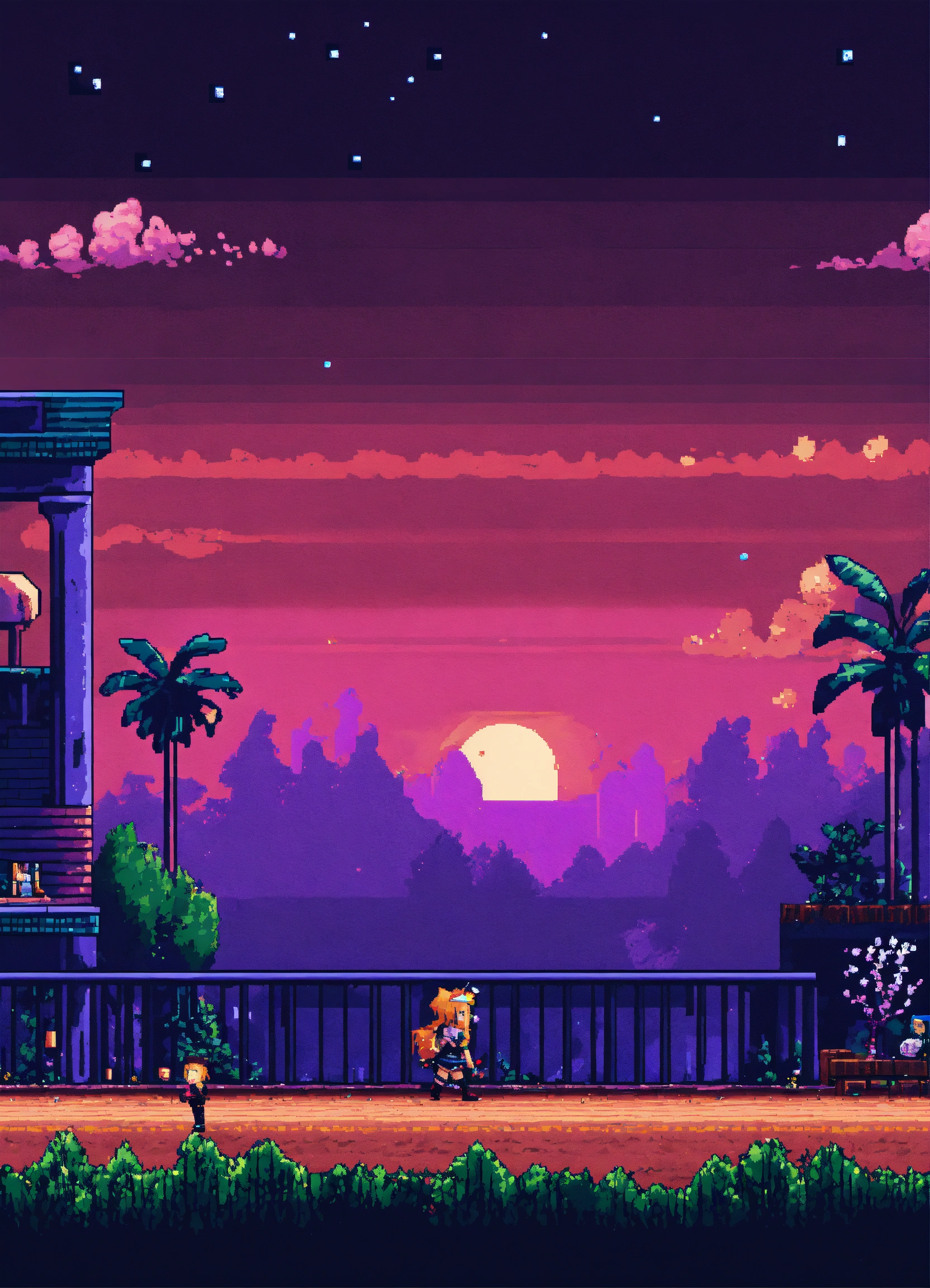 Lexica - 16-bit pixel art of a 2d gameplay night time