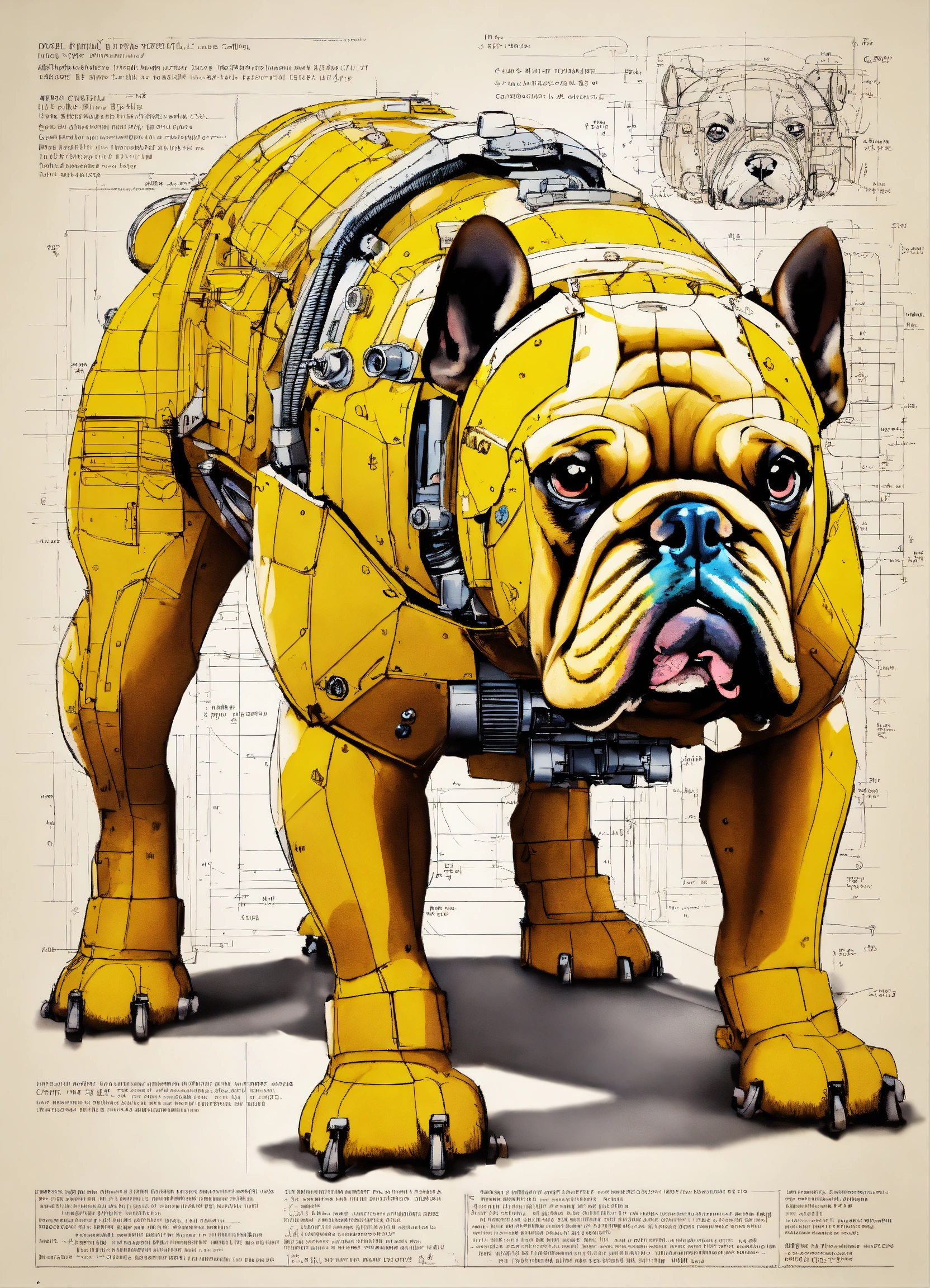 Lexica - Of a mechanized bulldog, technical drawings viewed from the ...