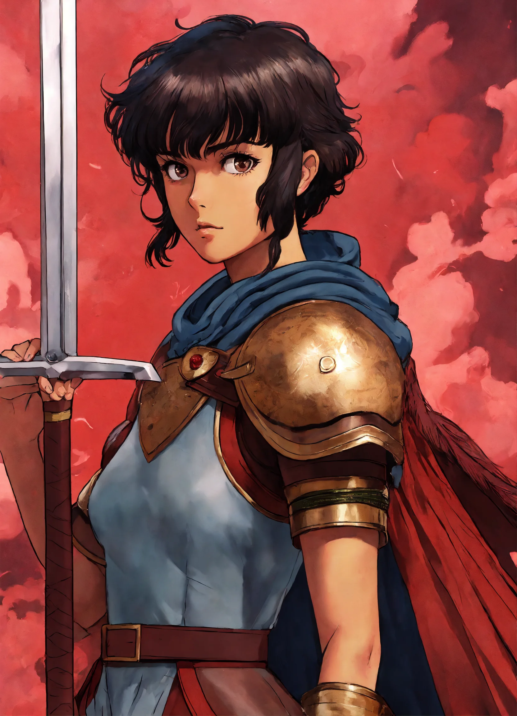 Lexica - Full body Cartoon art of Casca from Berserk, brown skin, short ...