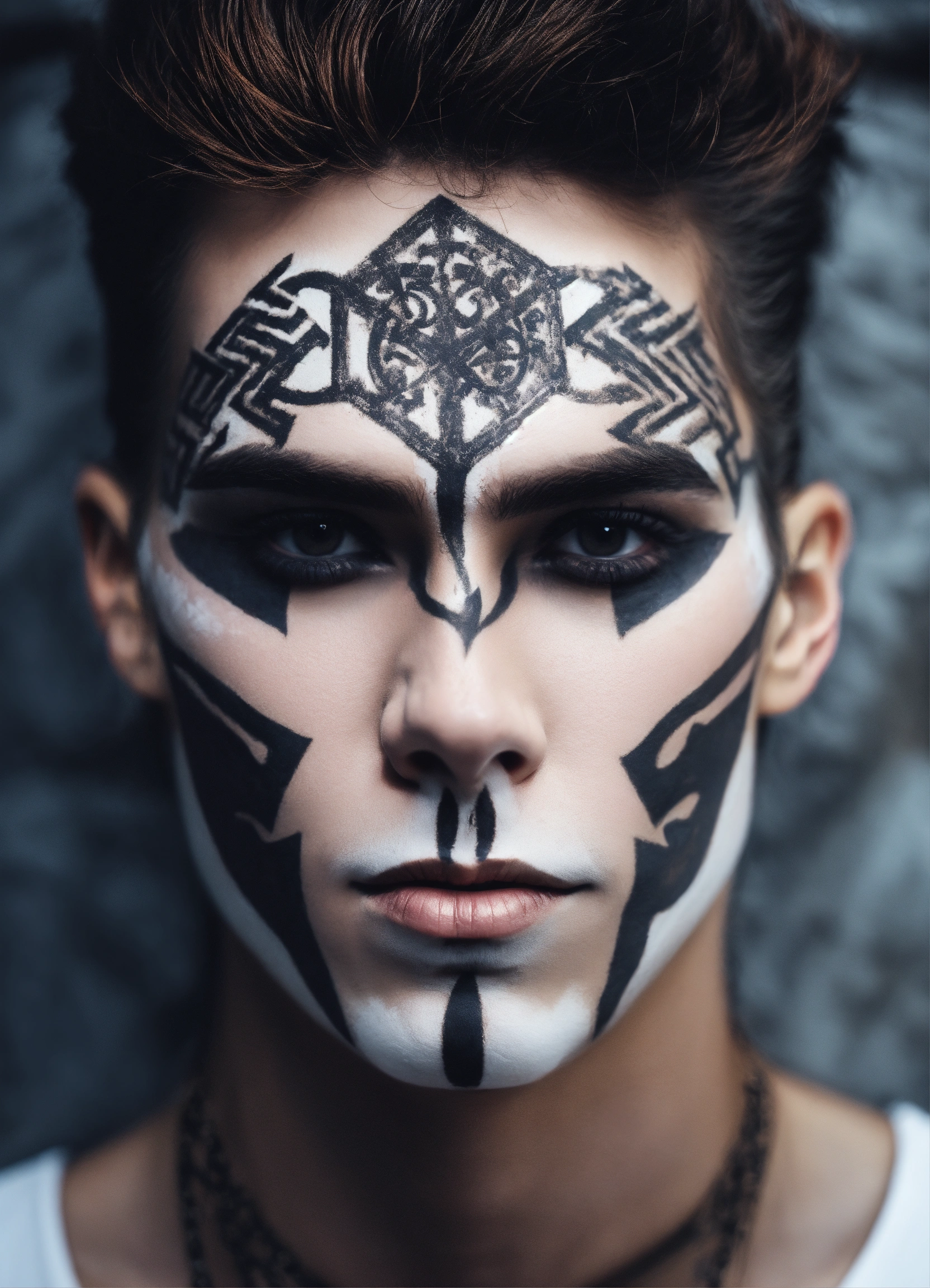 Lexica - Minimal White demonic runes makeup face male