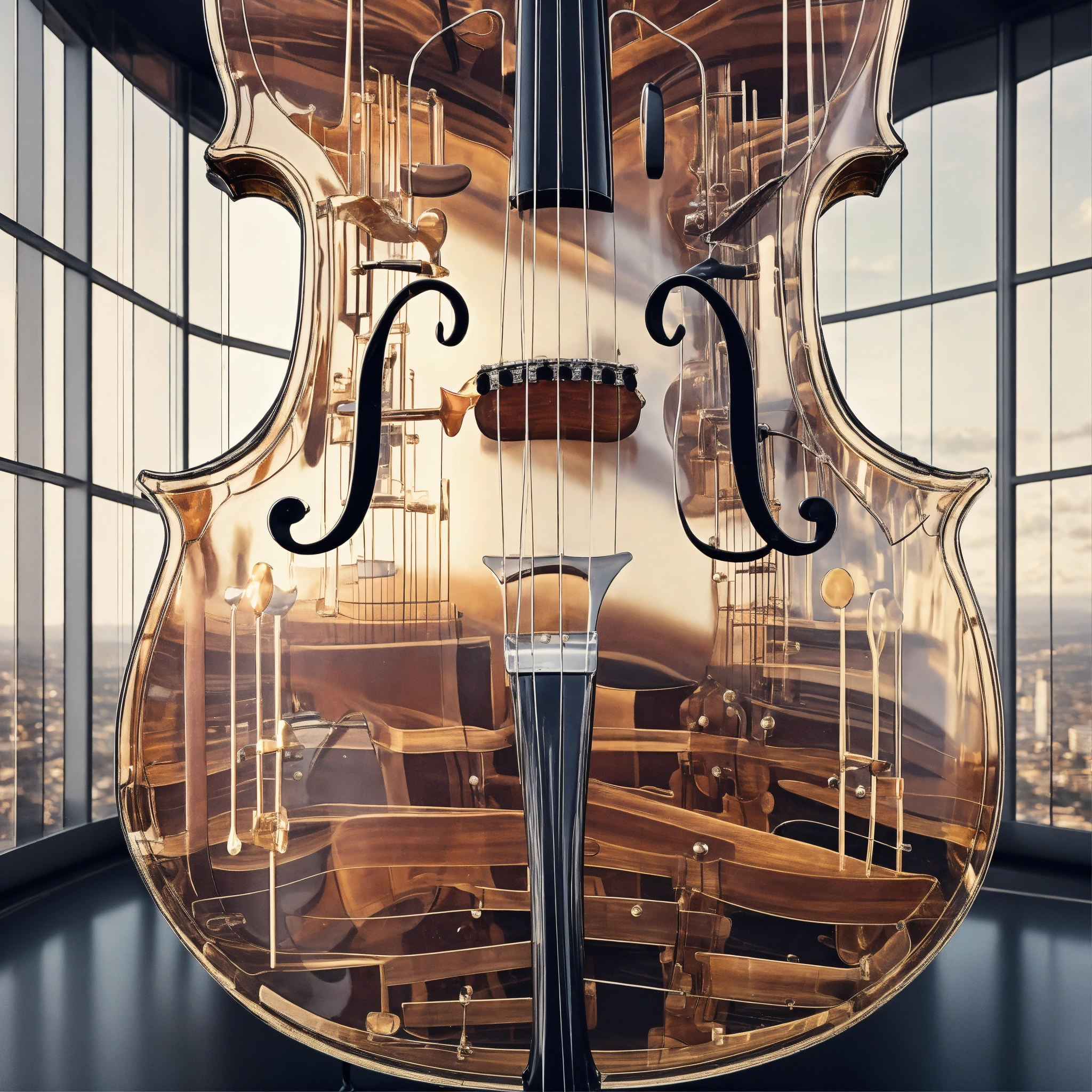 Lexica - A photorealistic closeup view of inside a transparent cello ...