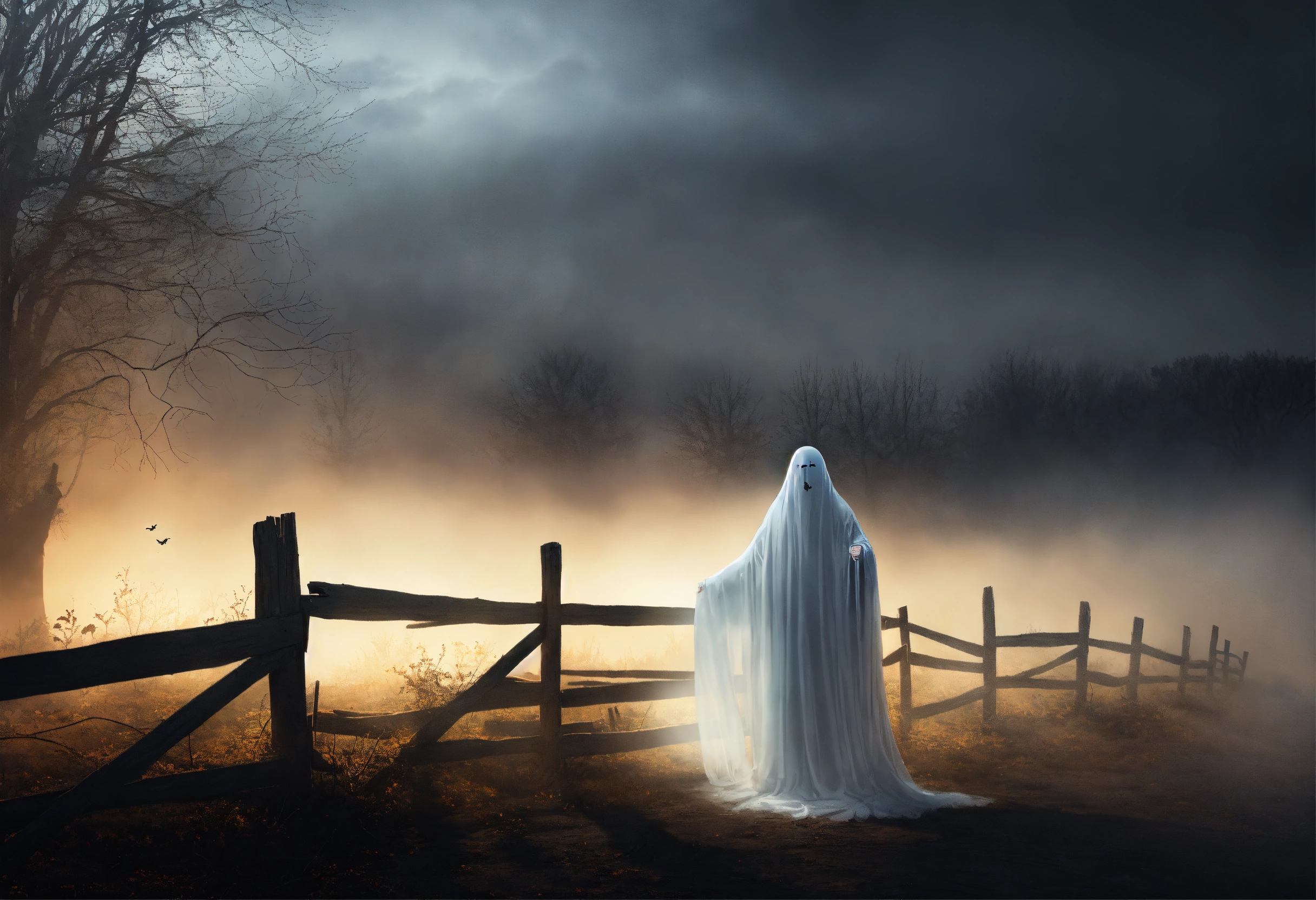 Lexica - Create a digital art piece featuring a white ghost sitting on ...