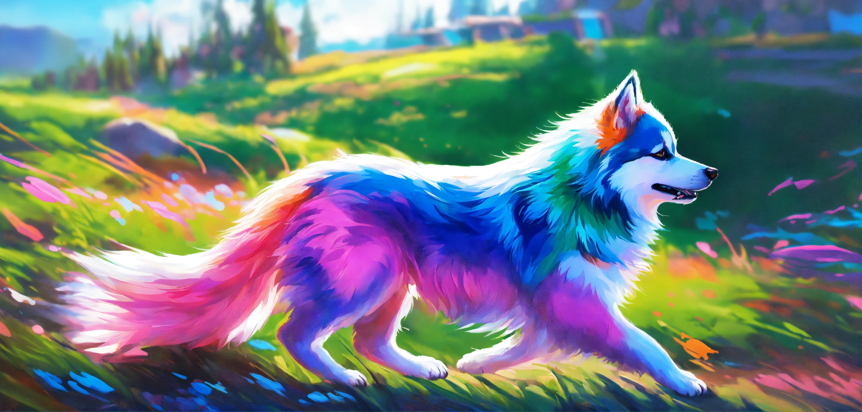 Lexica - In this vibrant painting, a graceful Pomsky is captured in ...