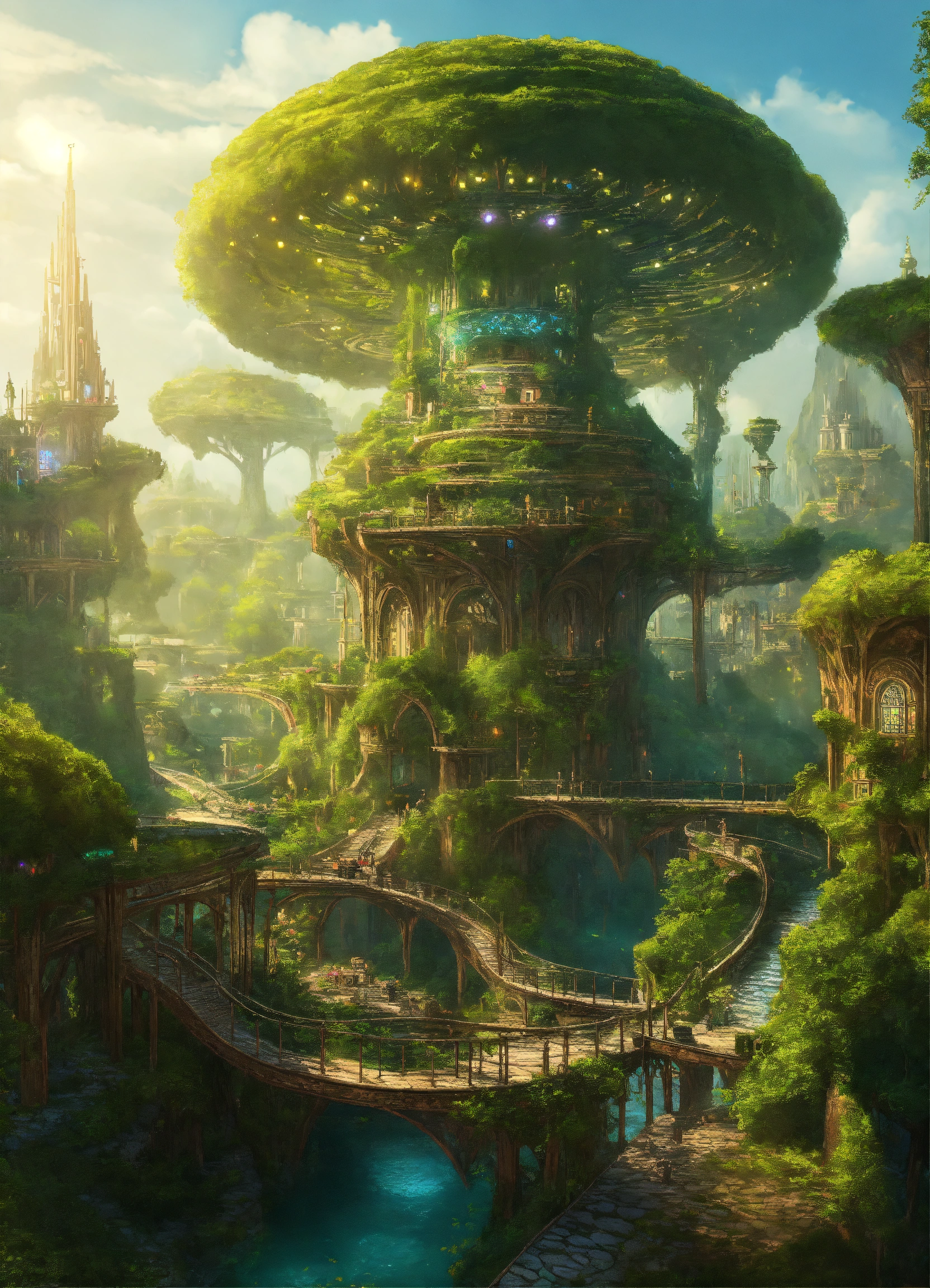 Lexica - Solarpunk elven city hidden away in a forest nation