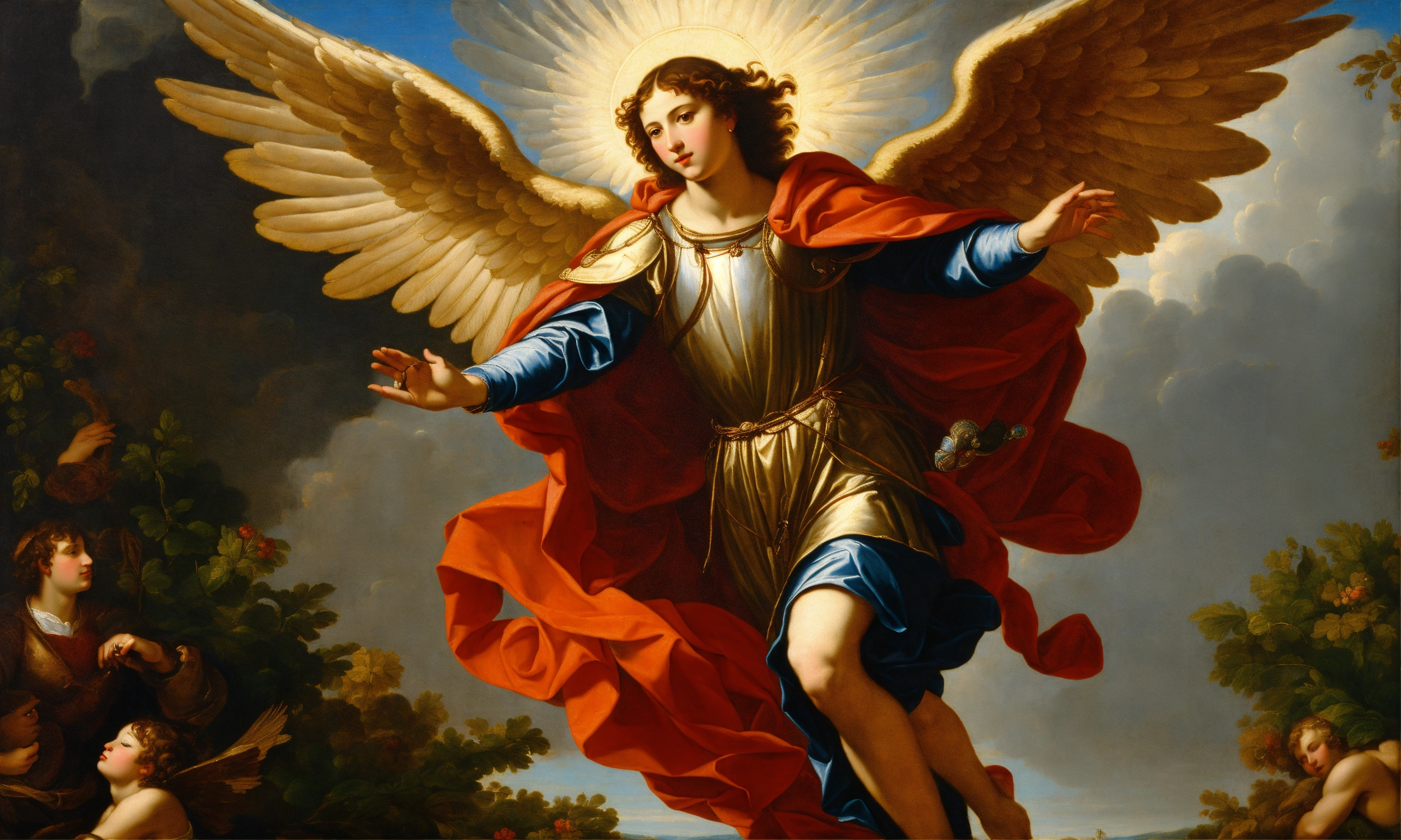 Lexica - Renaissance oil painting of saint archangel rafael descending