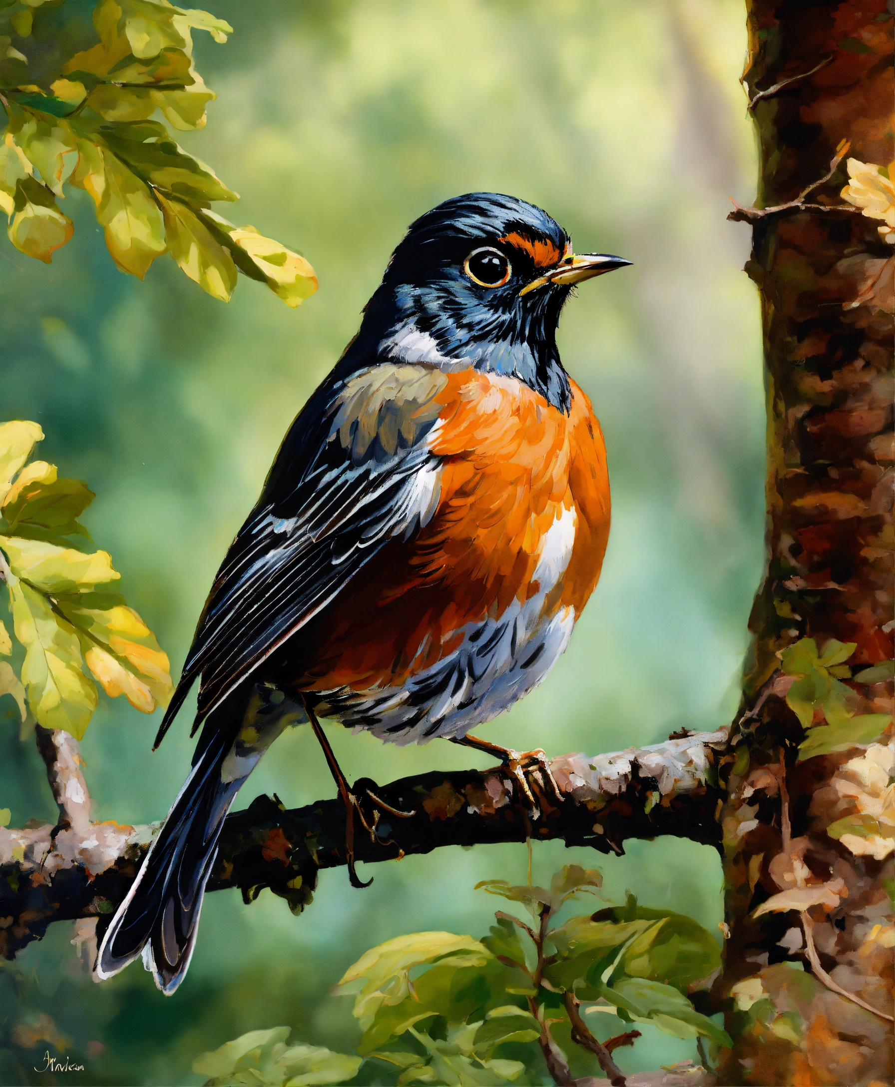Lexica - Ultra detailed oil paint illustration of an American Robin in ...