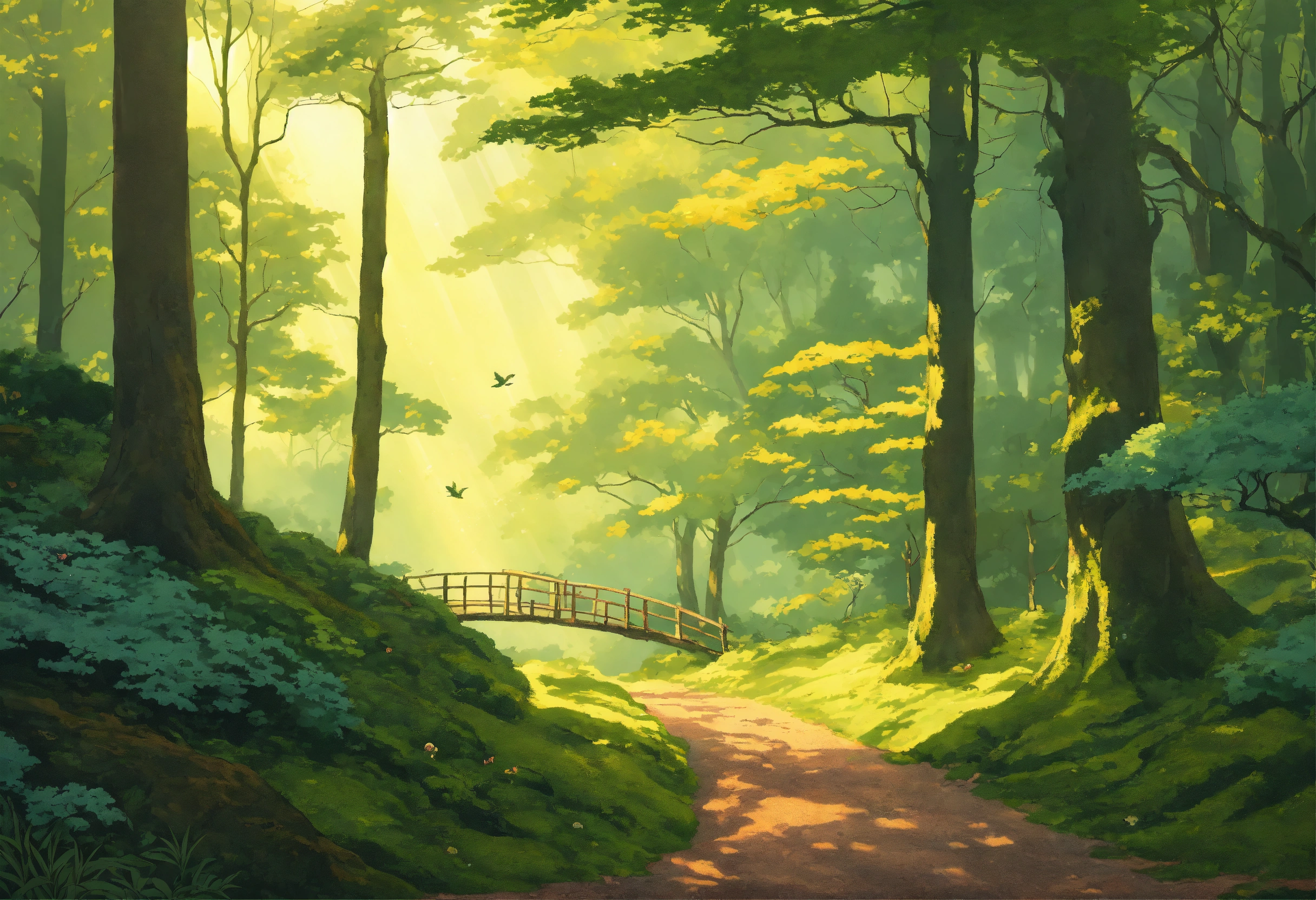 Lexica - A tranquil forest landscape with gentle rays of sunlight ...