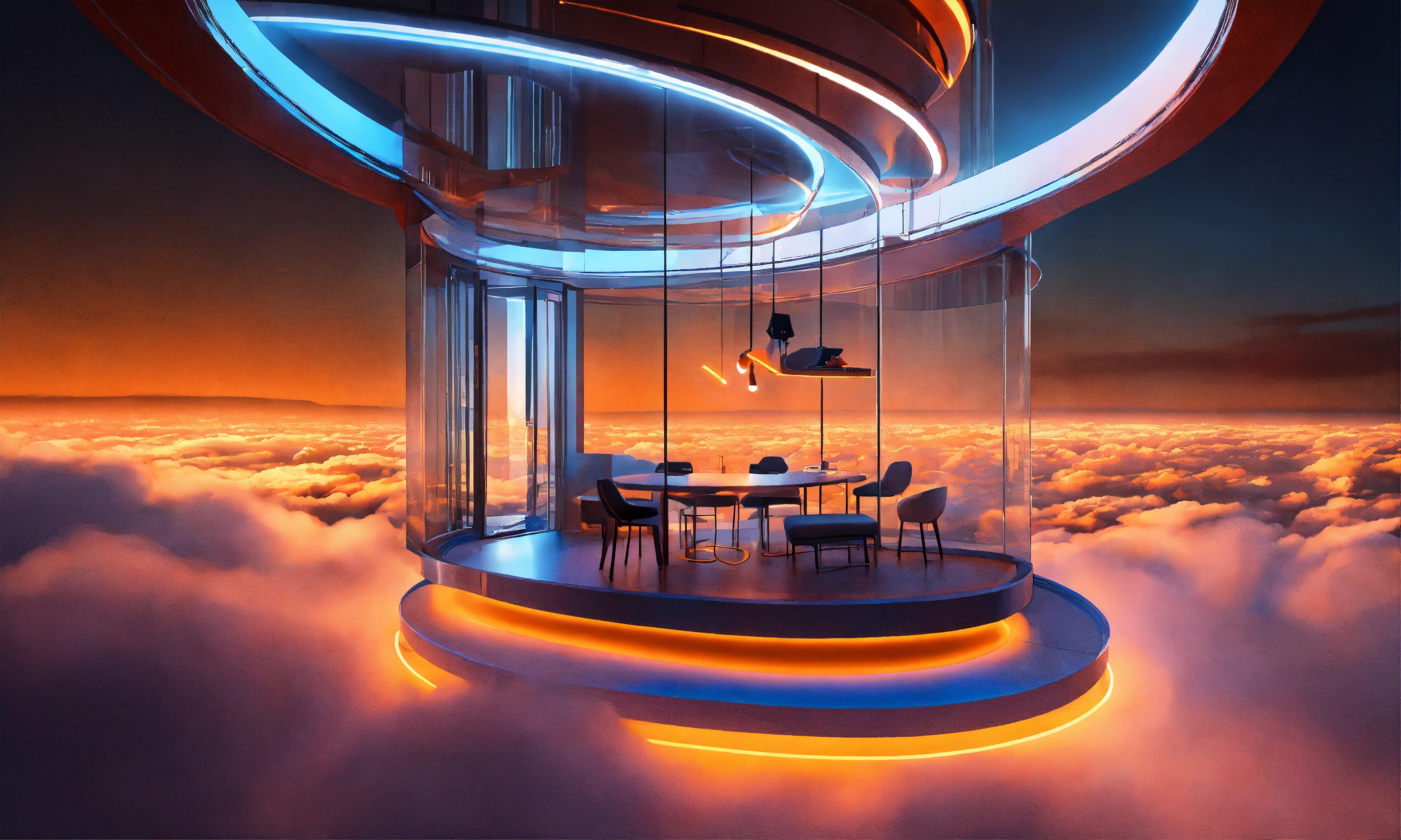 Lexica - New small apartment, modern, futuristic, external neon lights ...