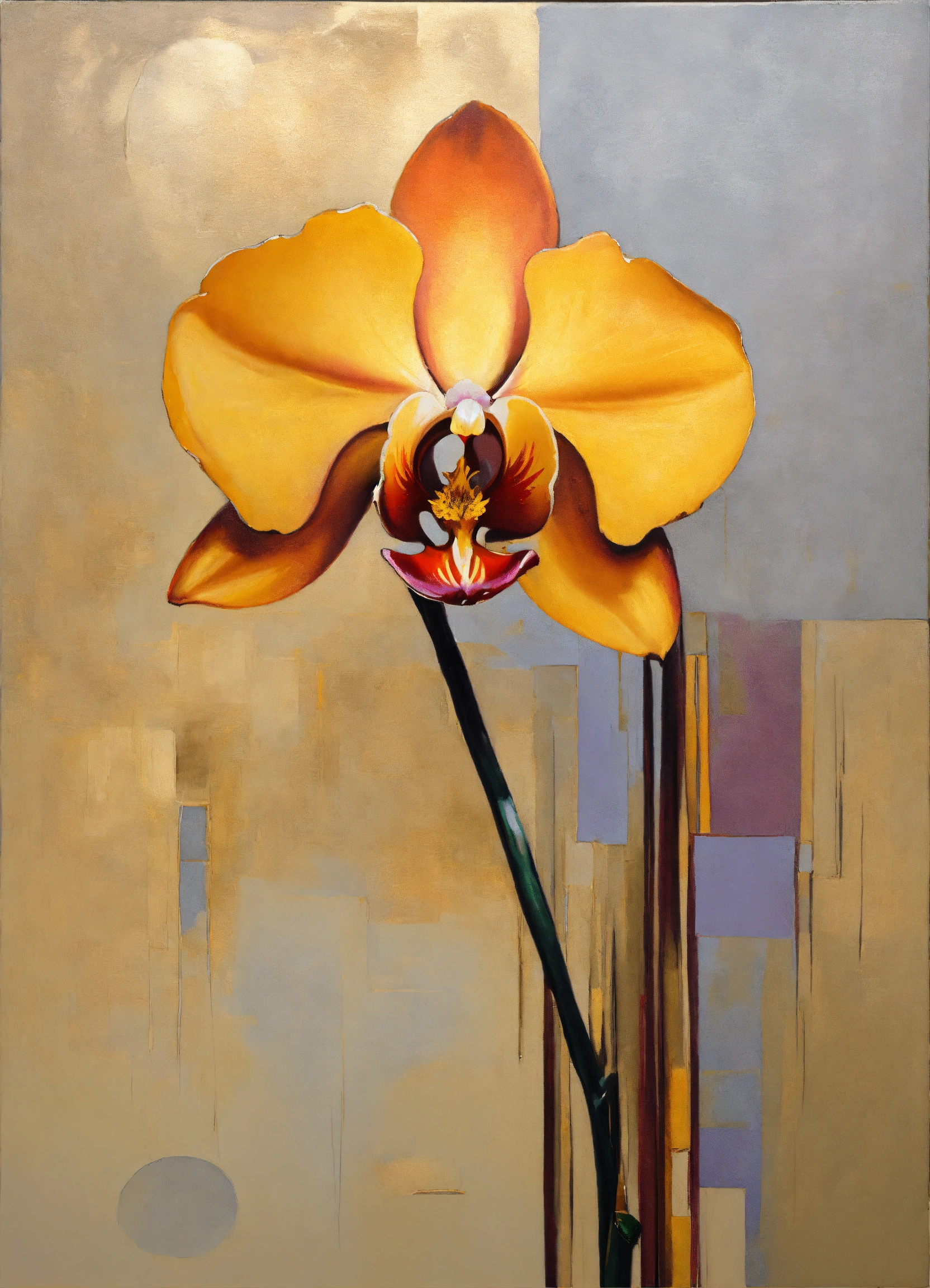 Lexica - Abstract and minimalist oil painting of an orchid, central ...