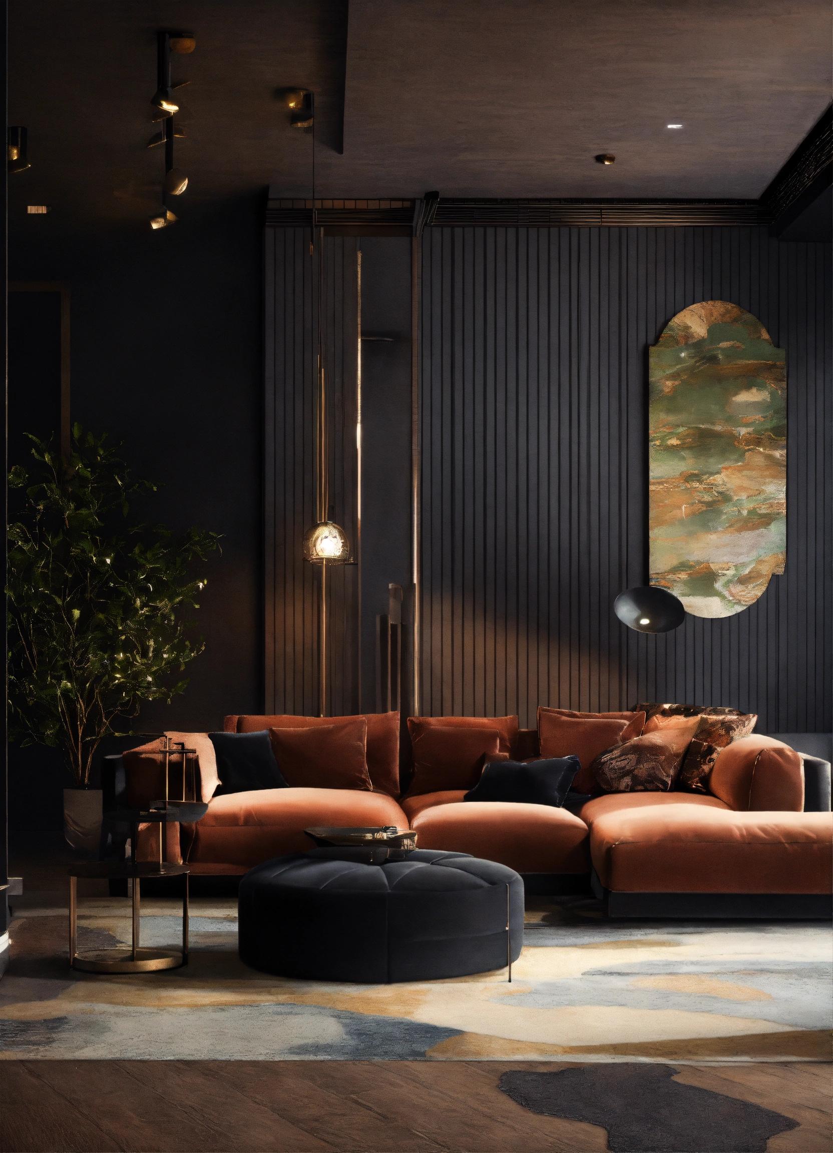 Lexica - Black interior design for a bedroom, living room and a kitchen