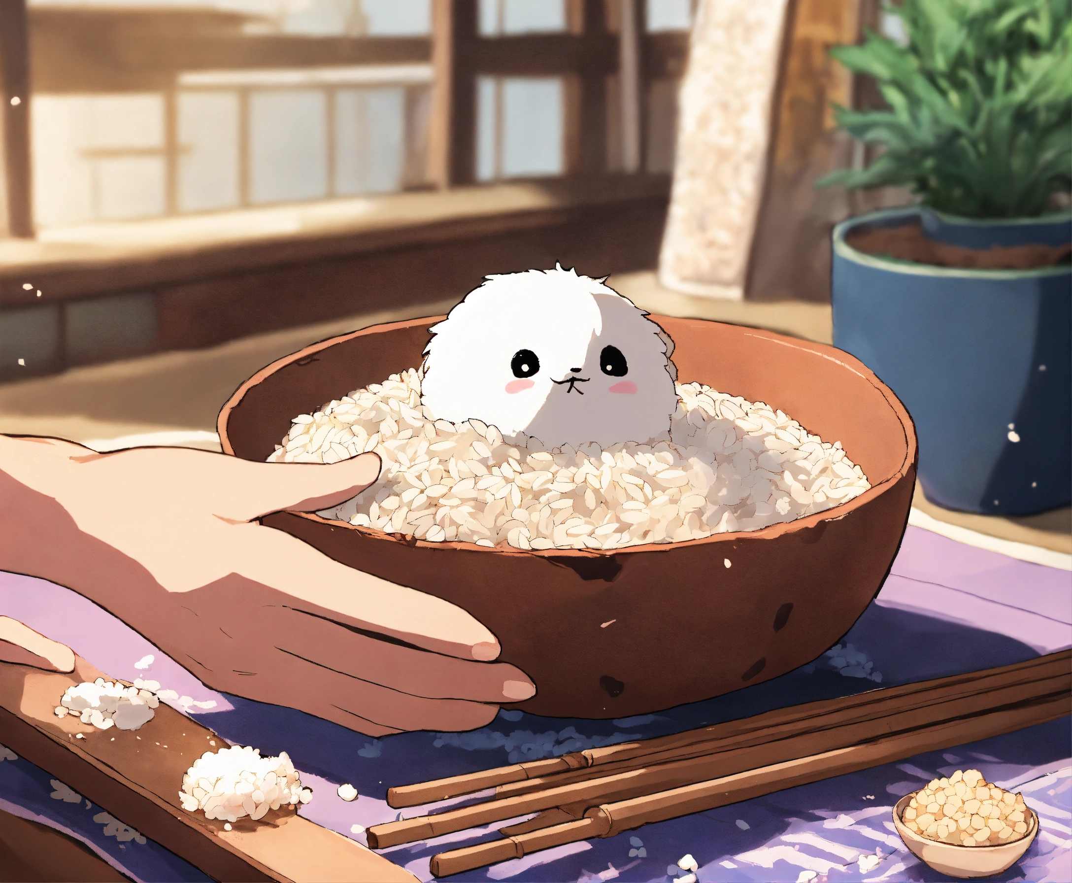 Lexica - A picture pf rolling a rice ball, anime style.