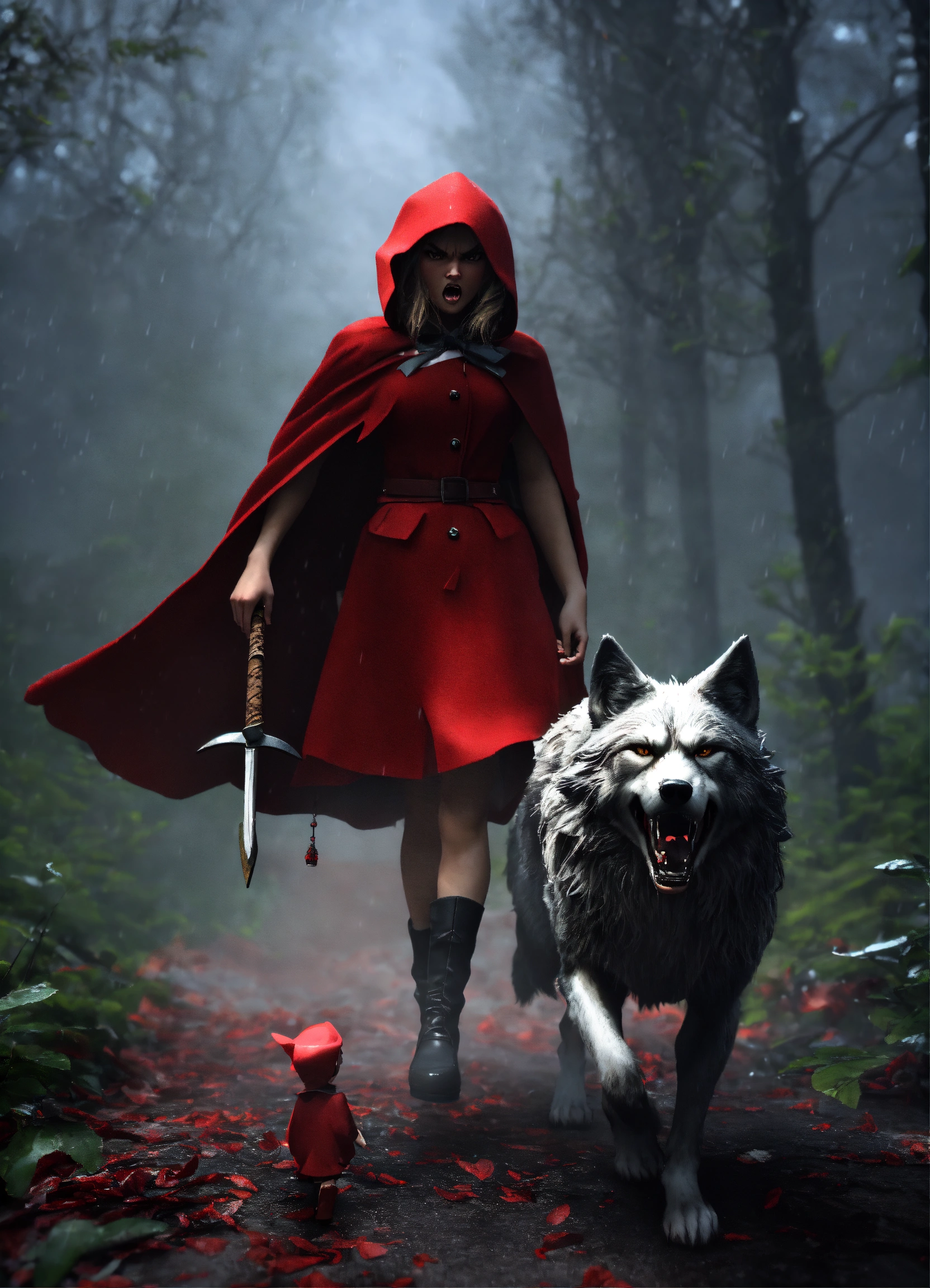 Lexica - Very big scary angry wolf attack Little Red Riding Hood. 3d ...