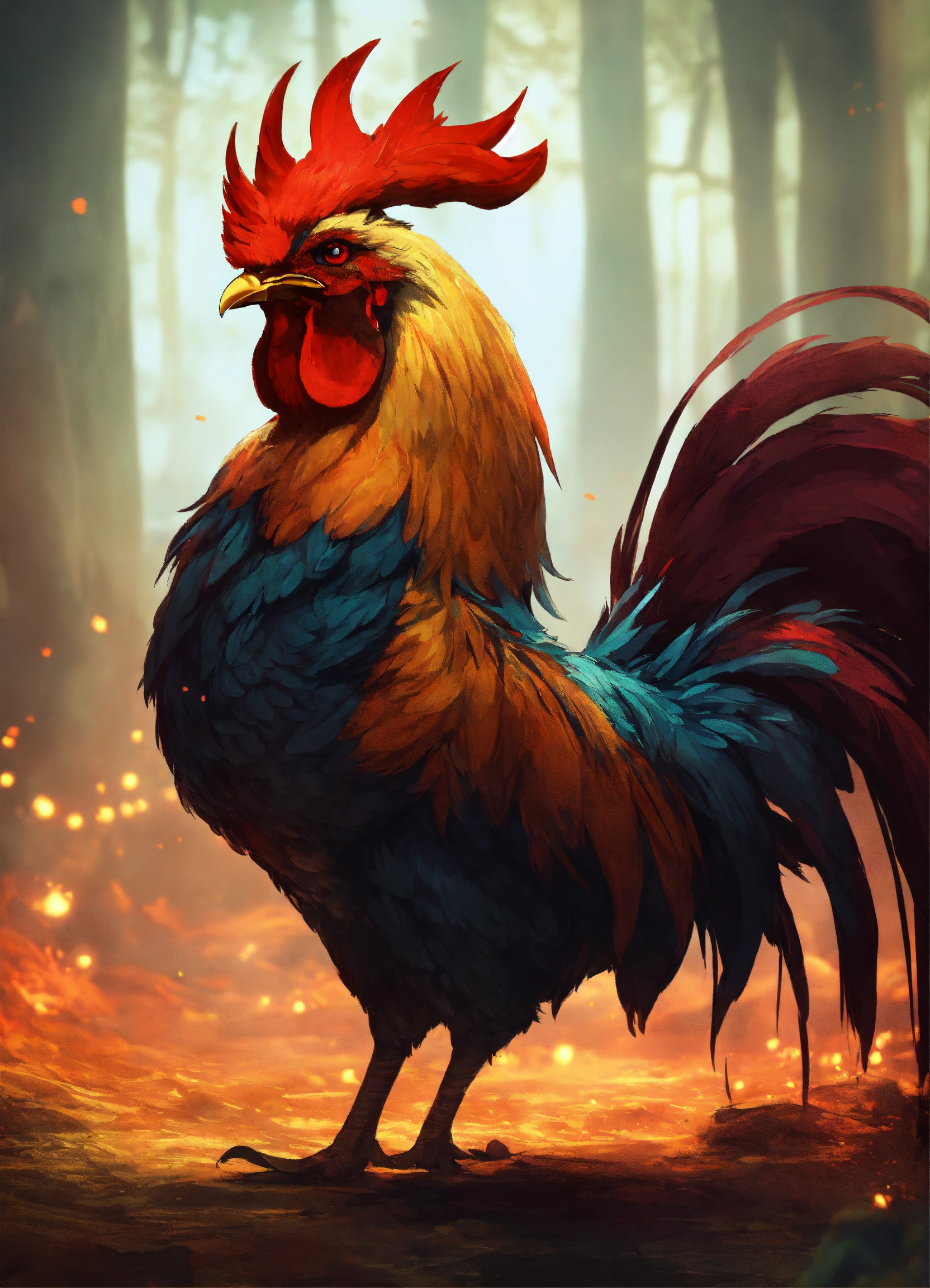 Lexica - A monstrous rooster the size of a person with red glowing eyes ...